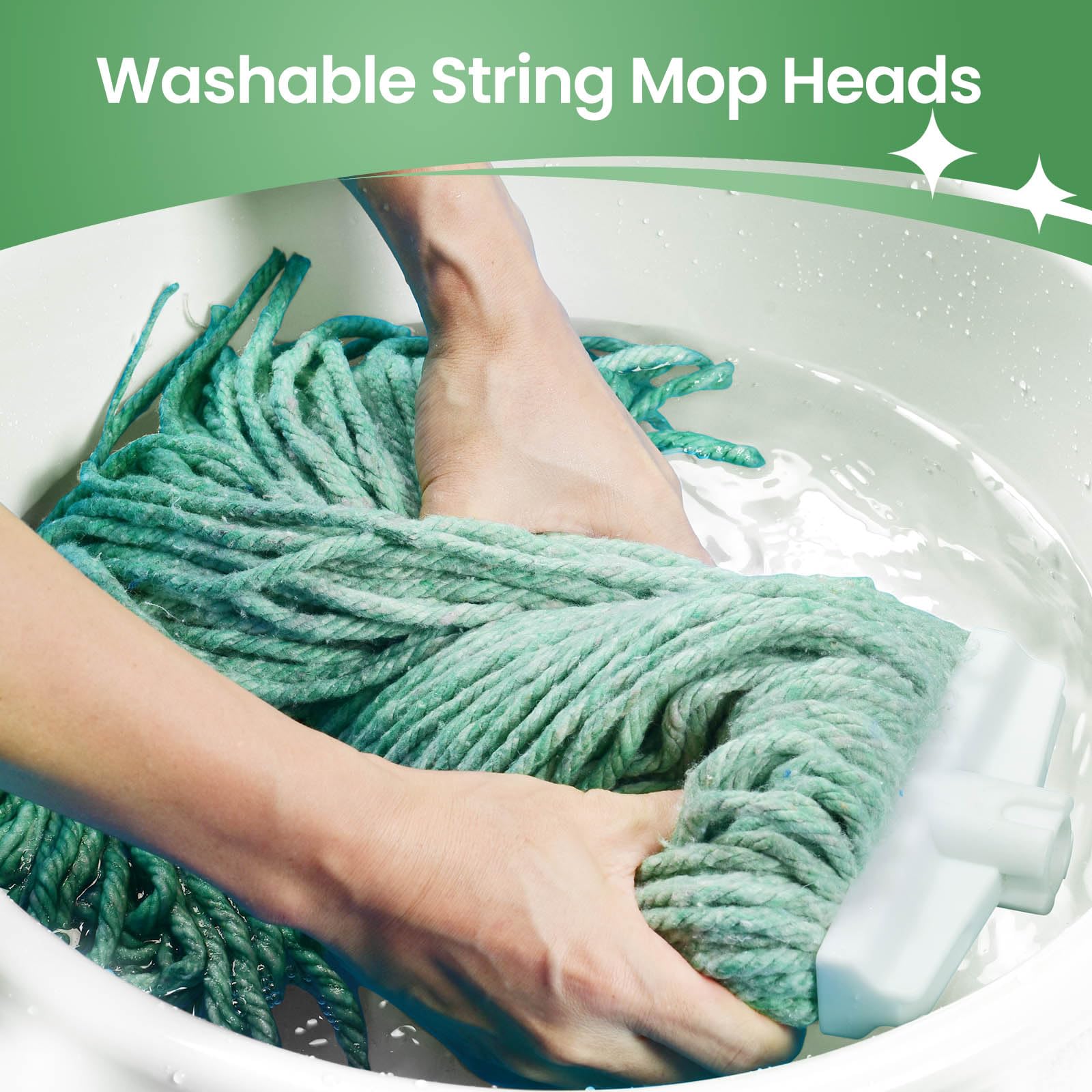 Matthew Heavy Duty Cotton Wet Mop Replacement Heads (Green, Large, 3-Pack) with 2 Microfiber Cloths for Residential & Commercial Floor Cleaning - Fits Standard American Screw - Ideal for Hardwood, Tile & Laminate Floors