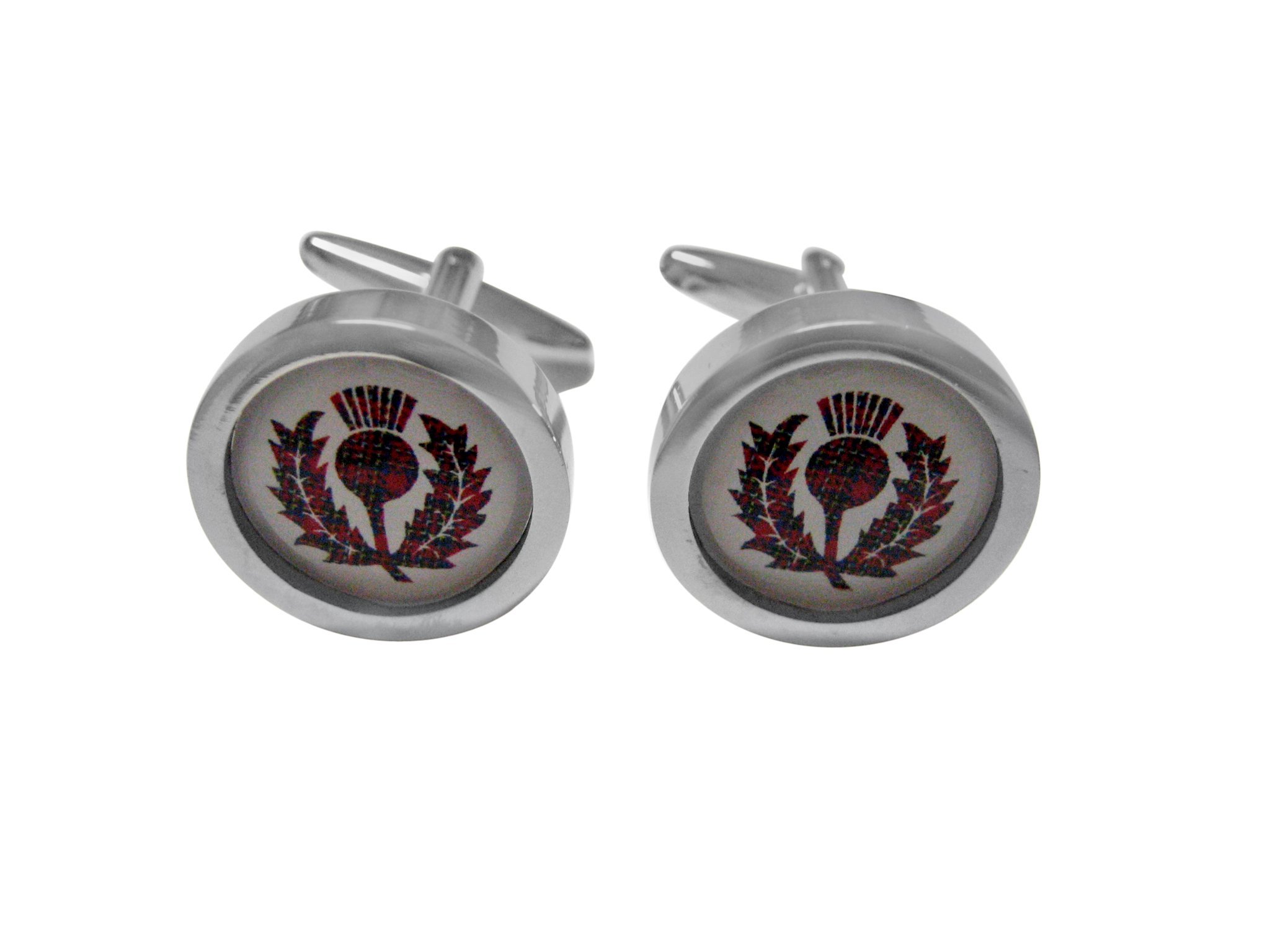Kiola Designs Red Scottish Thistle Cufflinks for Men - Elegant Celtic Wedding & Formal Dress Accessories - Perfect for Groomsmen, Best Man & Special Occasions