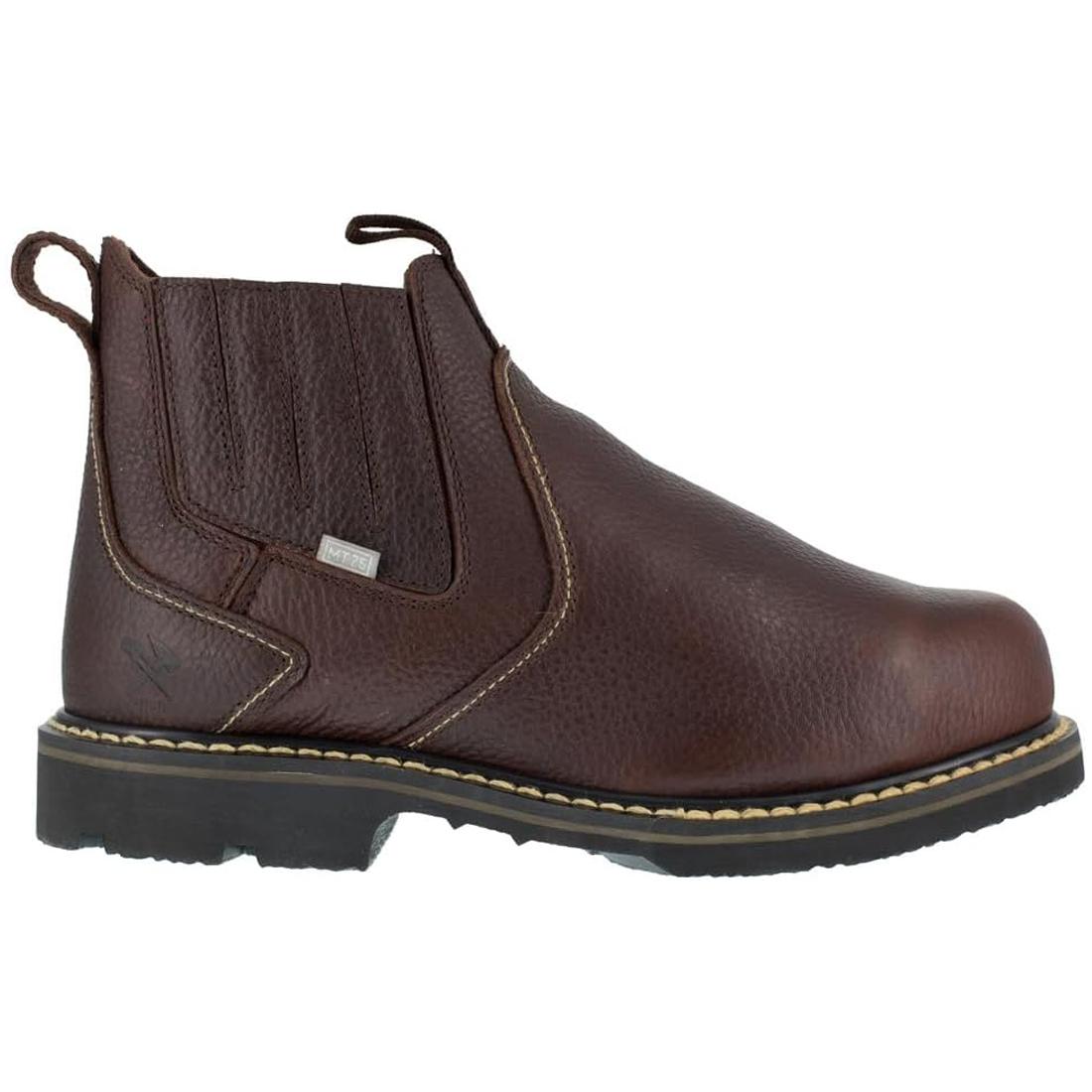 Groundbreaker Steel Toe Slip-On 6 Inch Work Boots with Metatarsal Guard - Brown Safety Shoes for Construction & Industrial Work