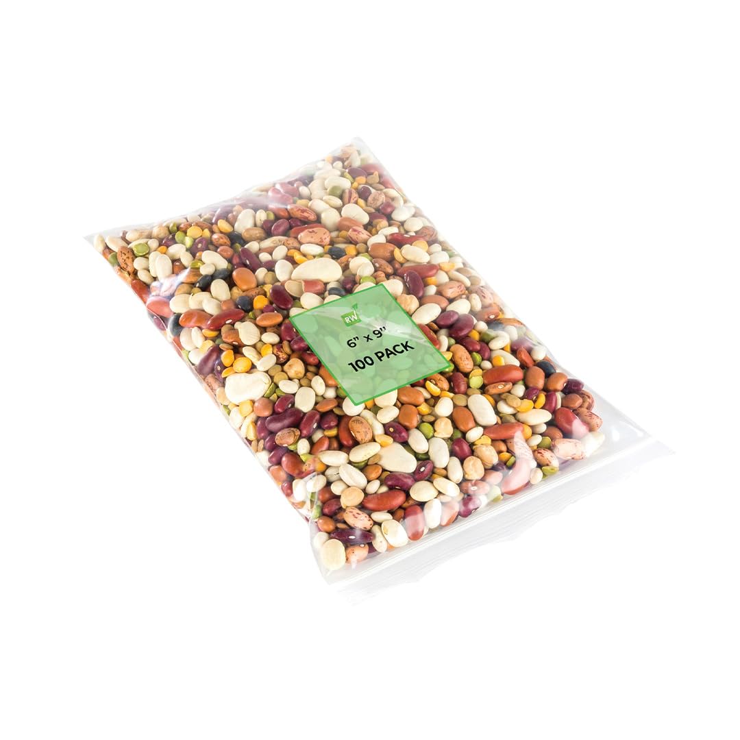 Restaurantware 100-Pack 9.5 x 6 Inch Clear Resealable Plastic Storage Bags - Heavy Duty Zipper Bags for Snacks, Nuts, Seeds, Candy, Coffee Beans & Dry Food Storage | Ideal for Kitchen, Pantry Organization & Meal Prep