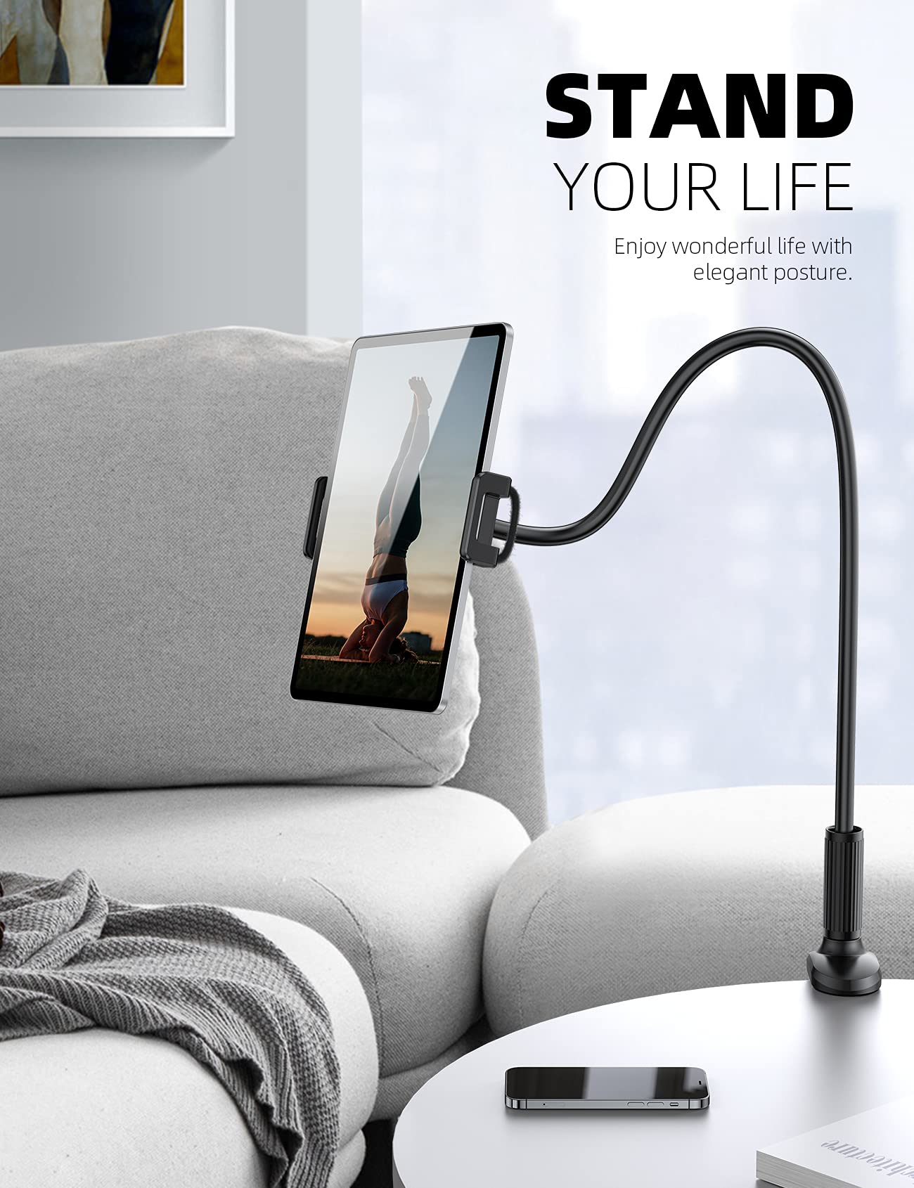 Lamicall Adjustable Gooseneck Tablet Holder for Bed - Flexible Tablet Stand with Clamp Compatible with iPad Mini 7.9