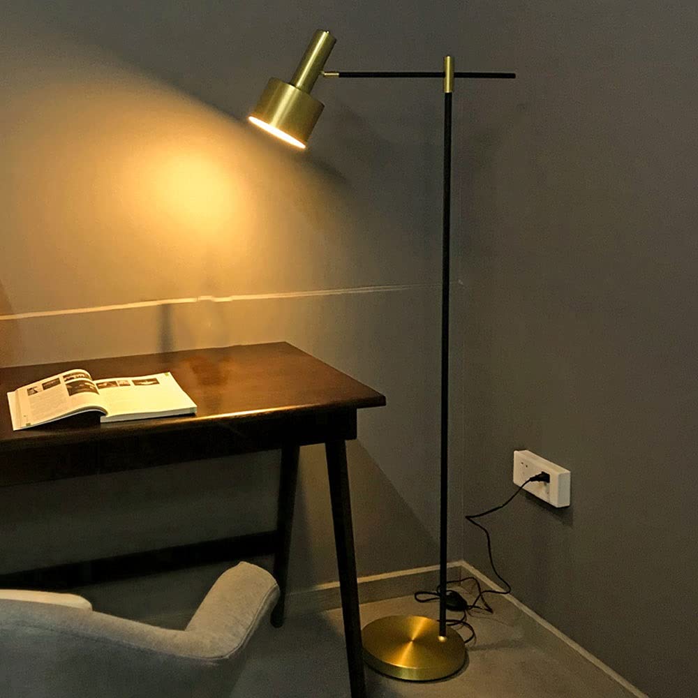 Modern Gold LED Floor Lamp - Eye-Care Vertical Standing Light with Industrial Metal Design, E27 Socket for Living Room & Bedroom | Perfect for Reading, Relaxing & Home Decor Lighting