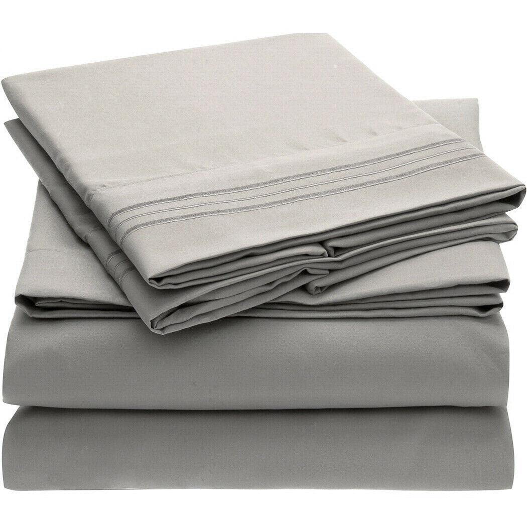 Grey 4-Piece Deep Pocket Bed Sheet Set - Premium Mikalo Bed Linens for Queen/King Size Beds - Soft & Breathable Bedding for Home, Hotel, or Dorm Room Comfort