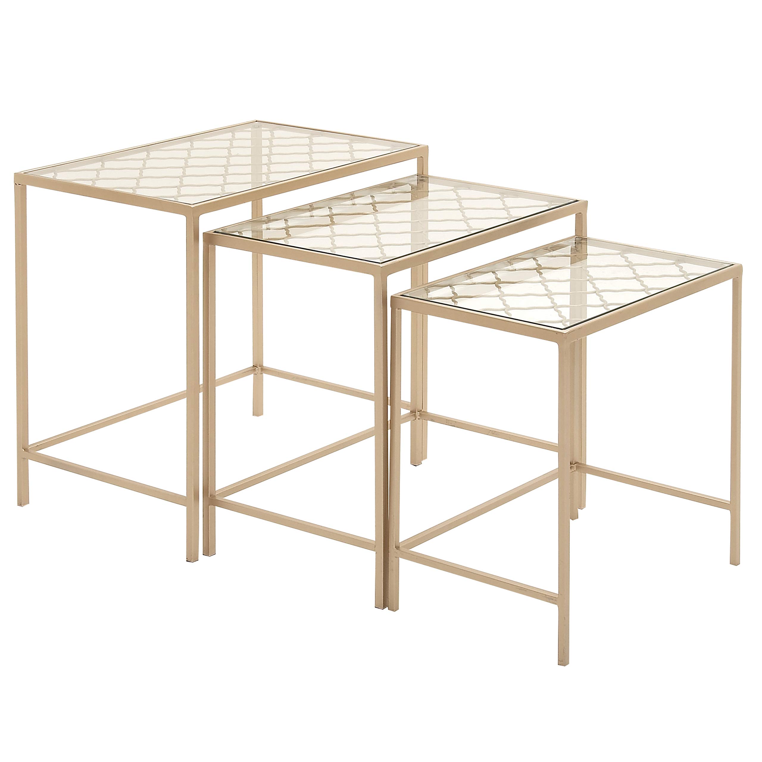 Deco 79 Modern Gold Metal Side End Tables with Clear Glass Top - Set of 3 Accent Tables (24