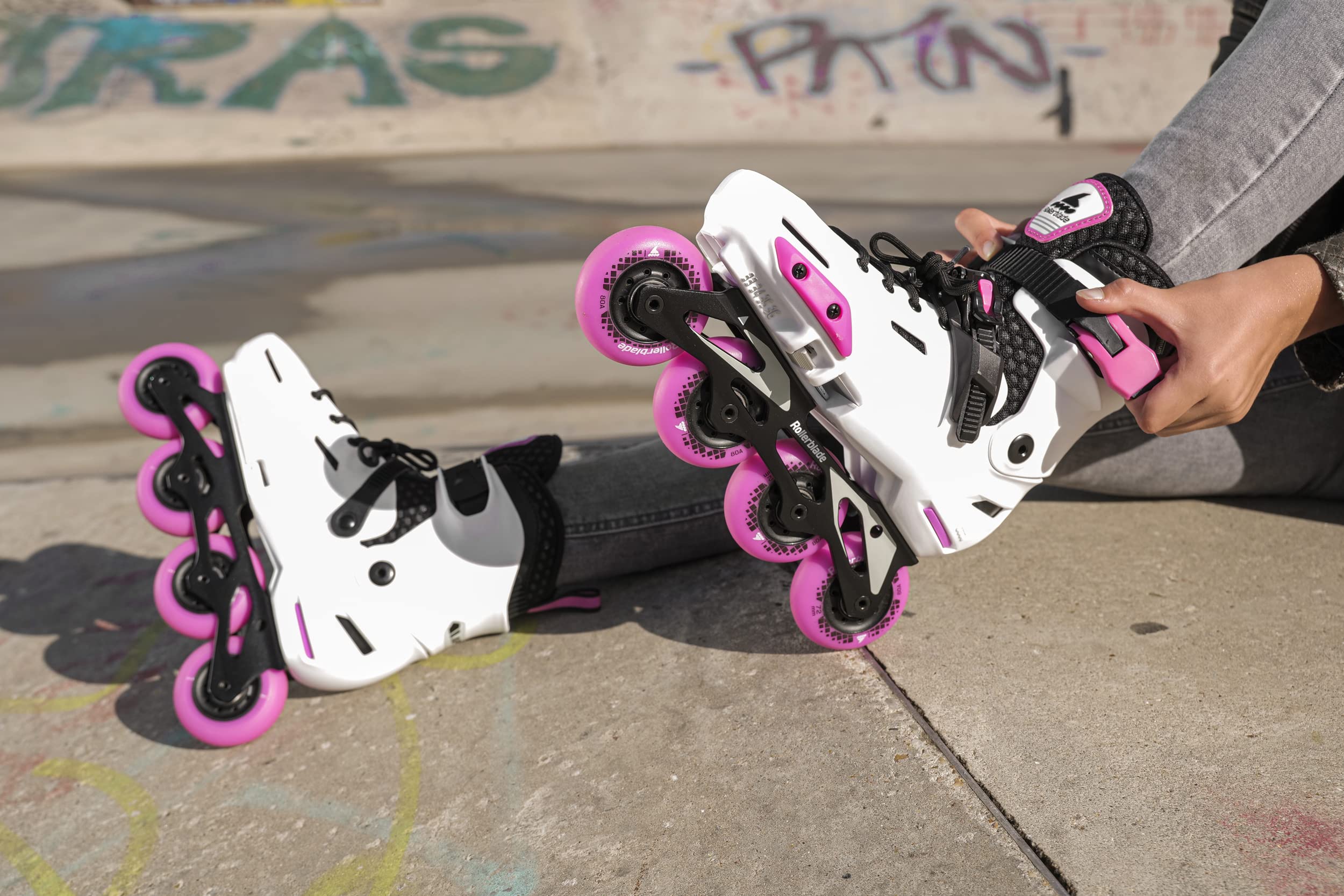 Rollerblade Apex Adjustable Fitness Inline Skates for Kids - White & Pink Junior Urban Performance Roller Skates - Perfect for Outdoor Exercise, Park Skating & Fitness Training