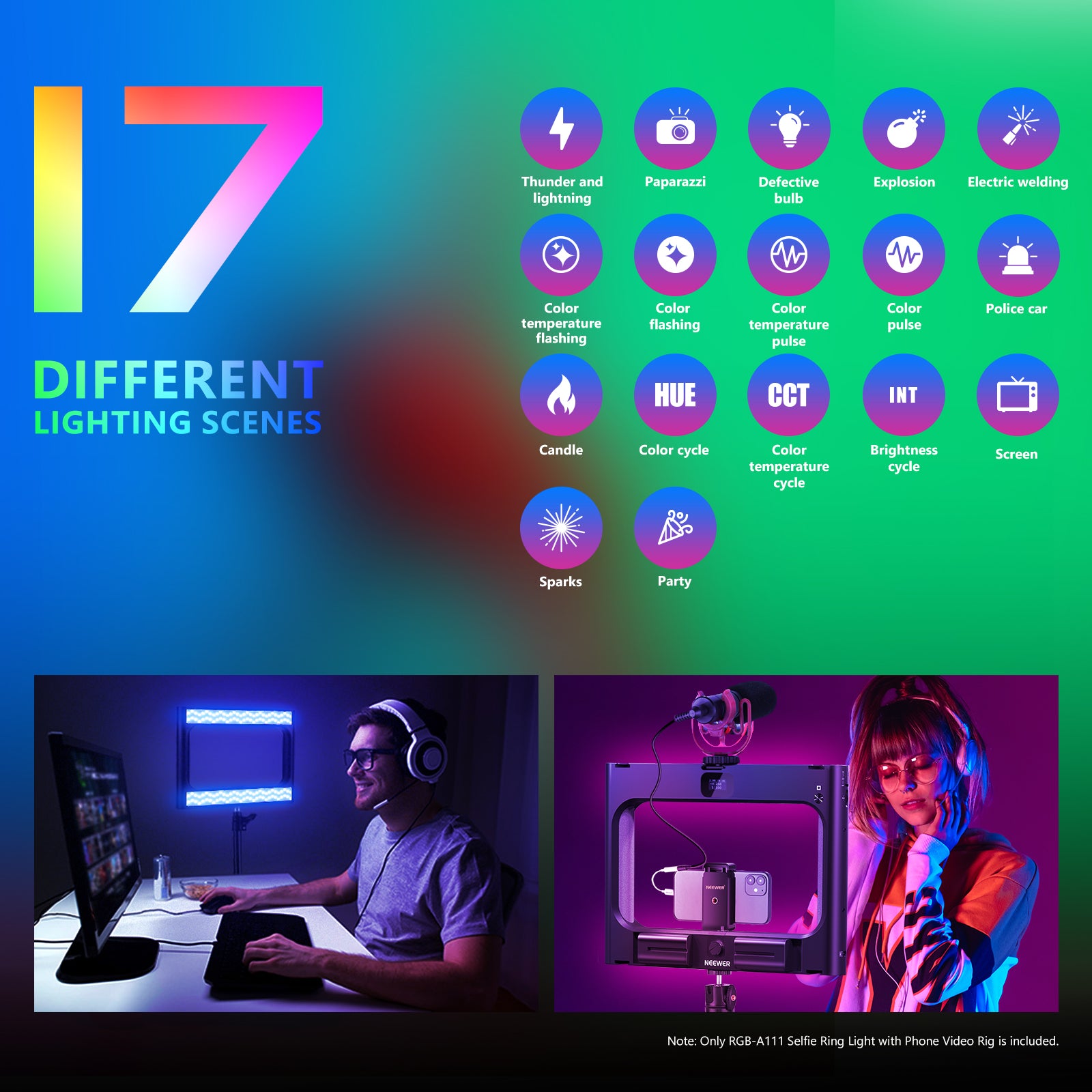 NEEWER A111 RGB Smartphone Video Rig with LED Selfie Light - Perfect for YouTube, TikTok, and Vlogging Content Creation