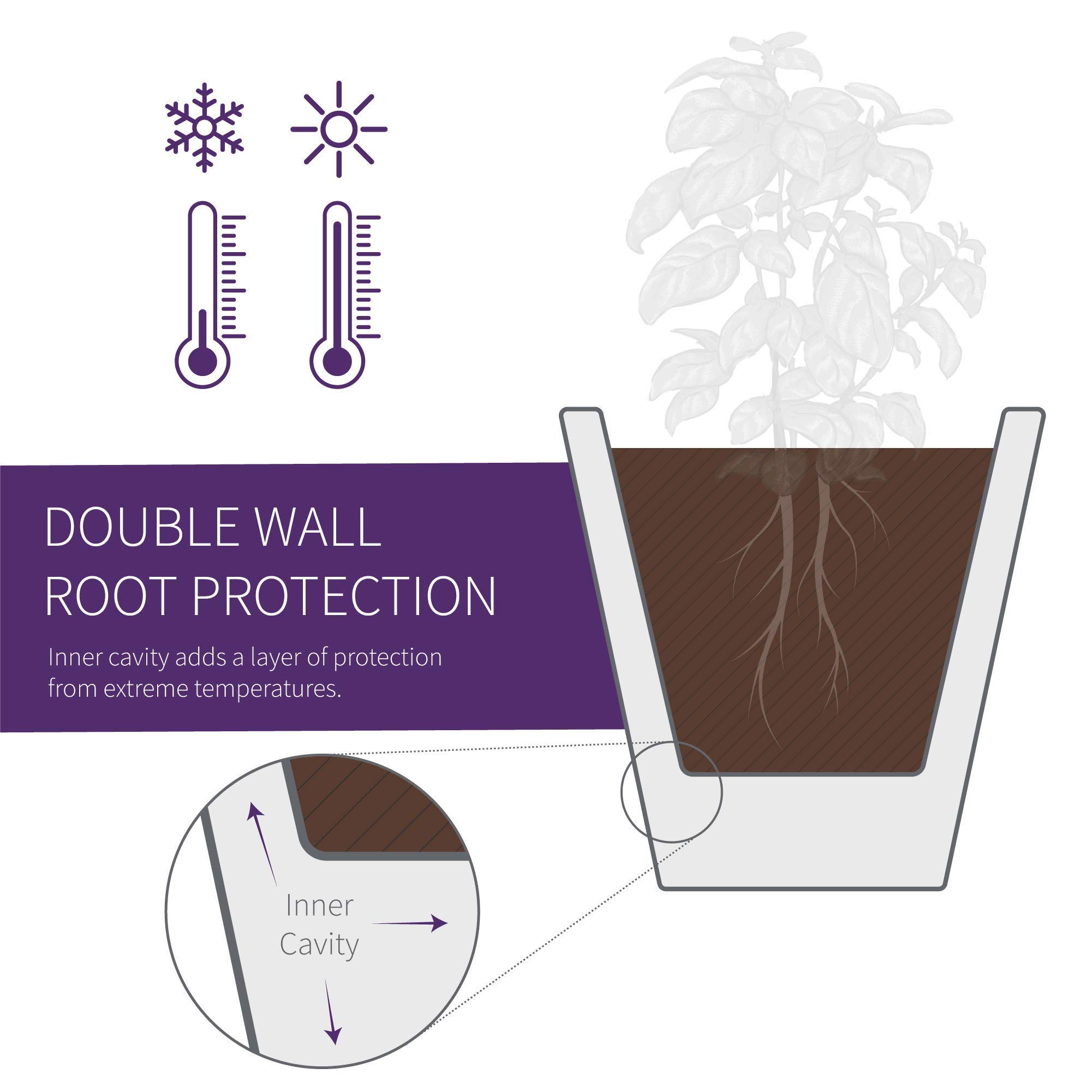 Crescent Garden Madison Planter - 26 Inch Double-Walled Plant Pot in Alpine White for Indoor & Outdoor Decor - Perfect for Patio, Garden, and Home Office Plants