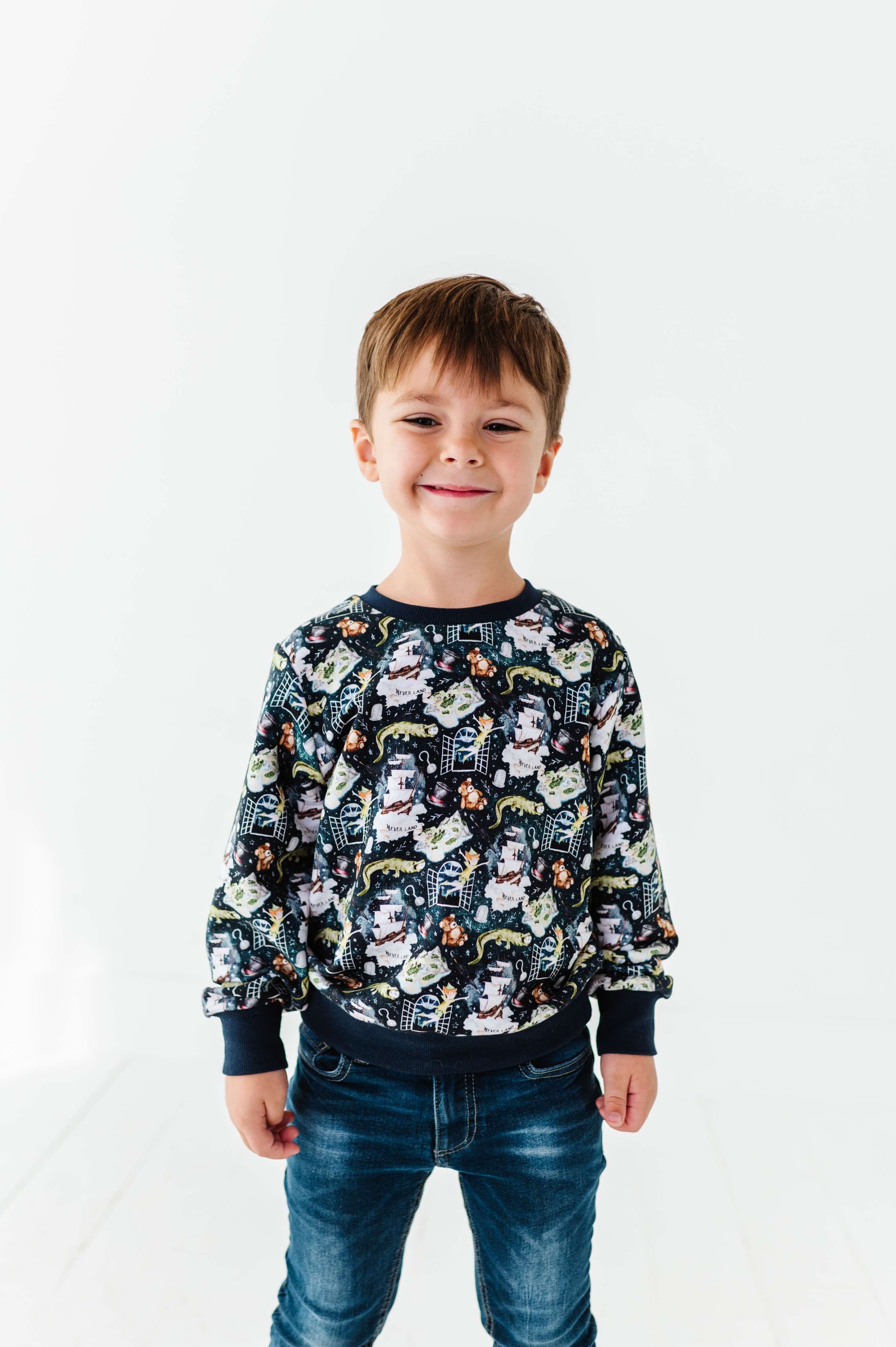 Neverland Kids' Crewneck Sweatshirt - Soft Cotton Pullover for Boys & Girls - Cute Cartoon Print Casual Wear - Perfect for School, Playdates & Family Outings