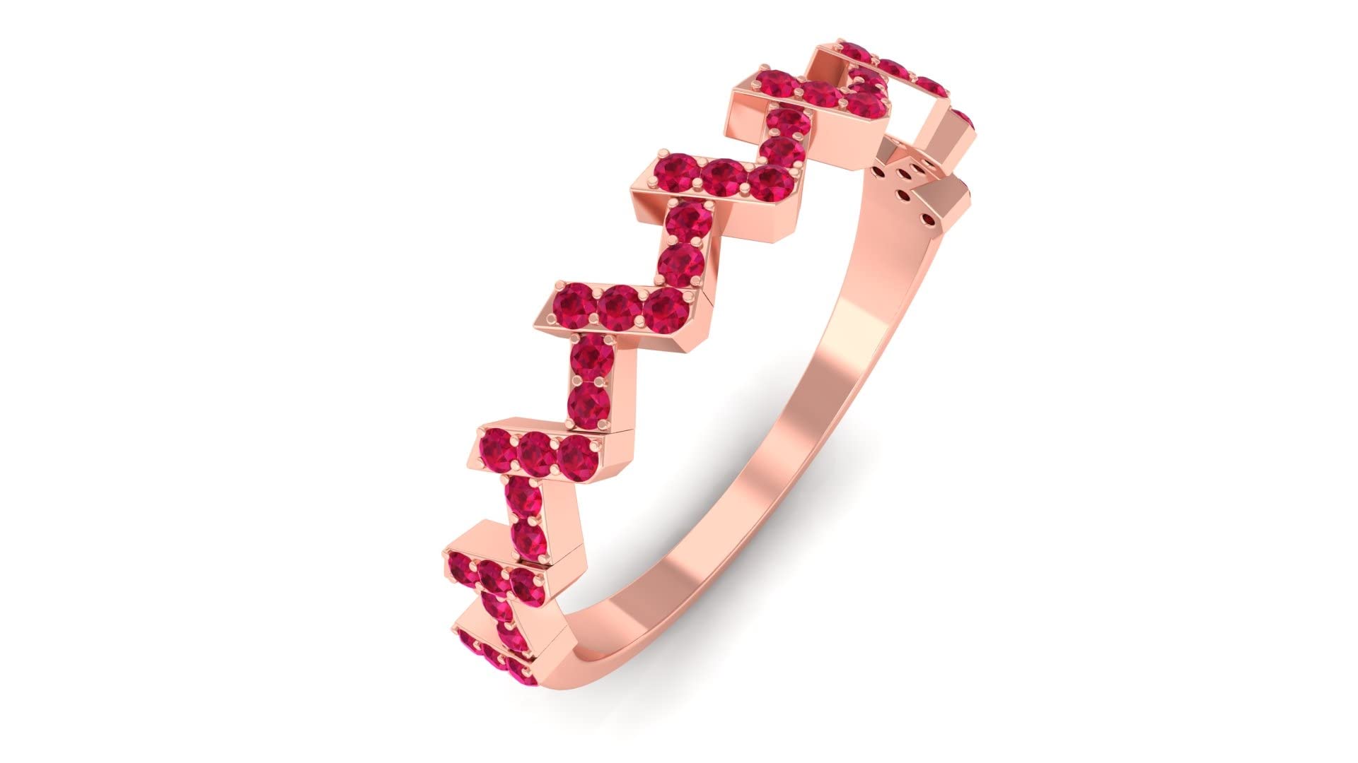 1/4 CT Lab-Created Ruby Half Eternity Ring - 14K Solid Gold Zigzag Wedding Band for Women, Anniversary Gift, Valentine's Day Present, Bridal Jewelry, Stackable Ring for Special Occasions
