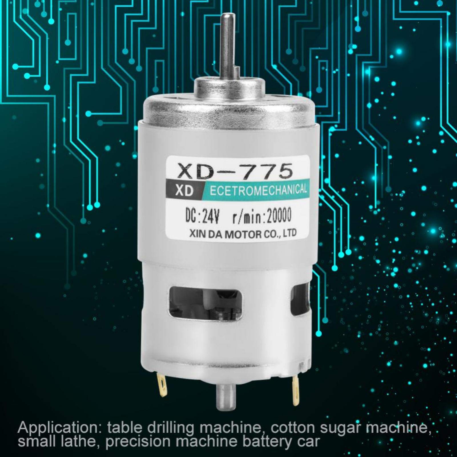 12V/24V High Speed Low Noise Double Ball Bearing Brush DC Motor - XD-775 for Small Lathe, Precision Machines, Battery Cars & DIY Projects (24V 20000 RPM) - Ideal for Robotics, CNC Tools & Power Wheels