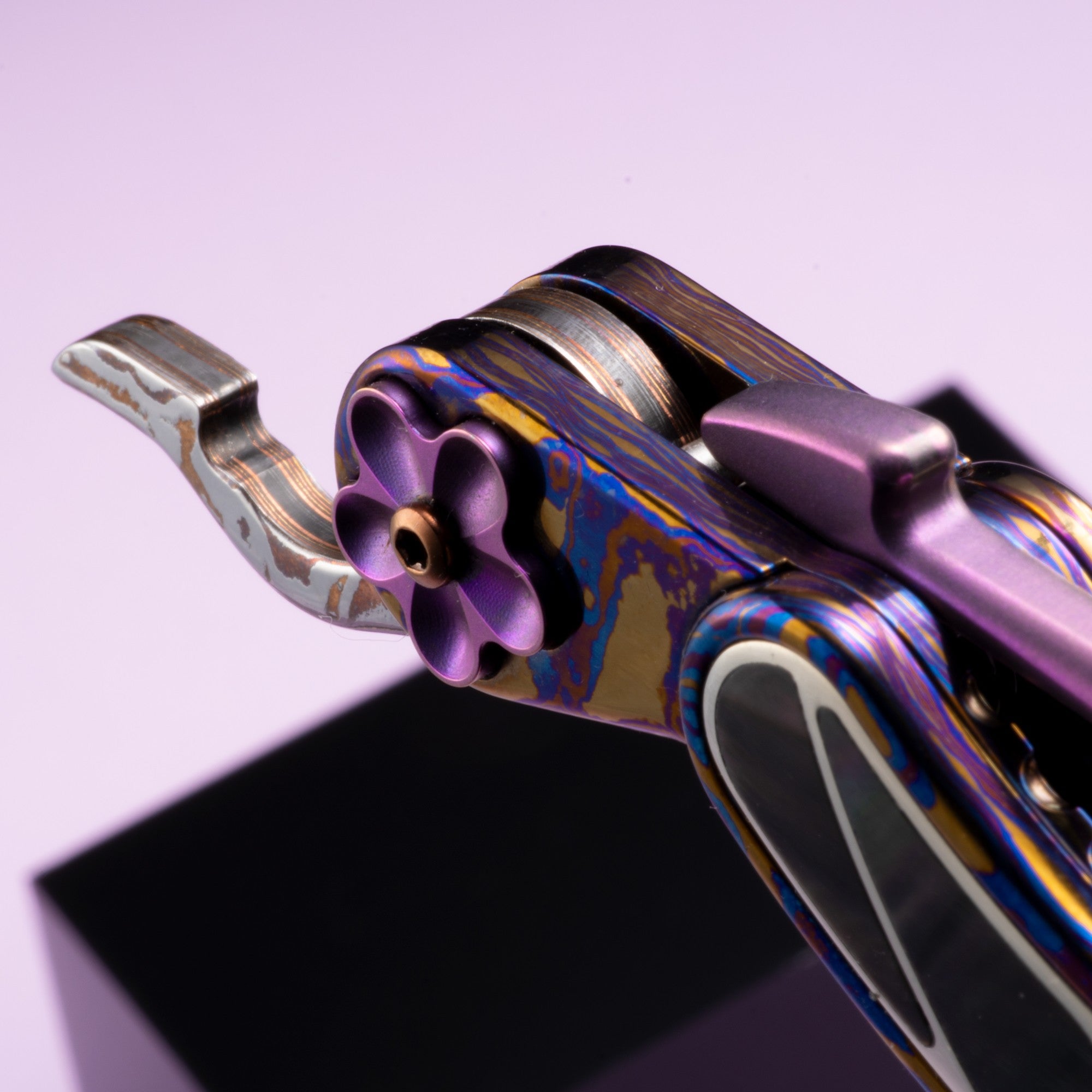 Premium KATSU KINGFISHER TBS Folding Knife - Handcrafted Copper Damascus Steel Blade with Timascus Handle & Black Mother-of-Pearl Inlays - Limited Edition Lockback Pocket Knife for Collectors, Outdoor Enthusiasts, and Everyday Carry (EDC)