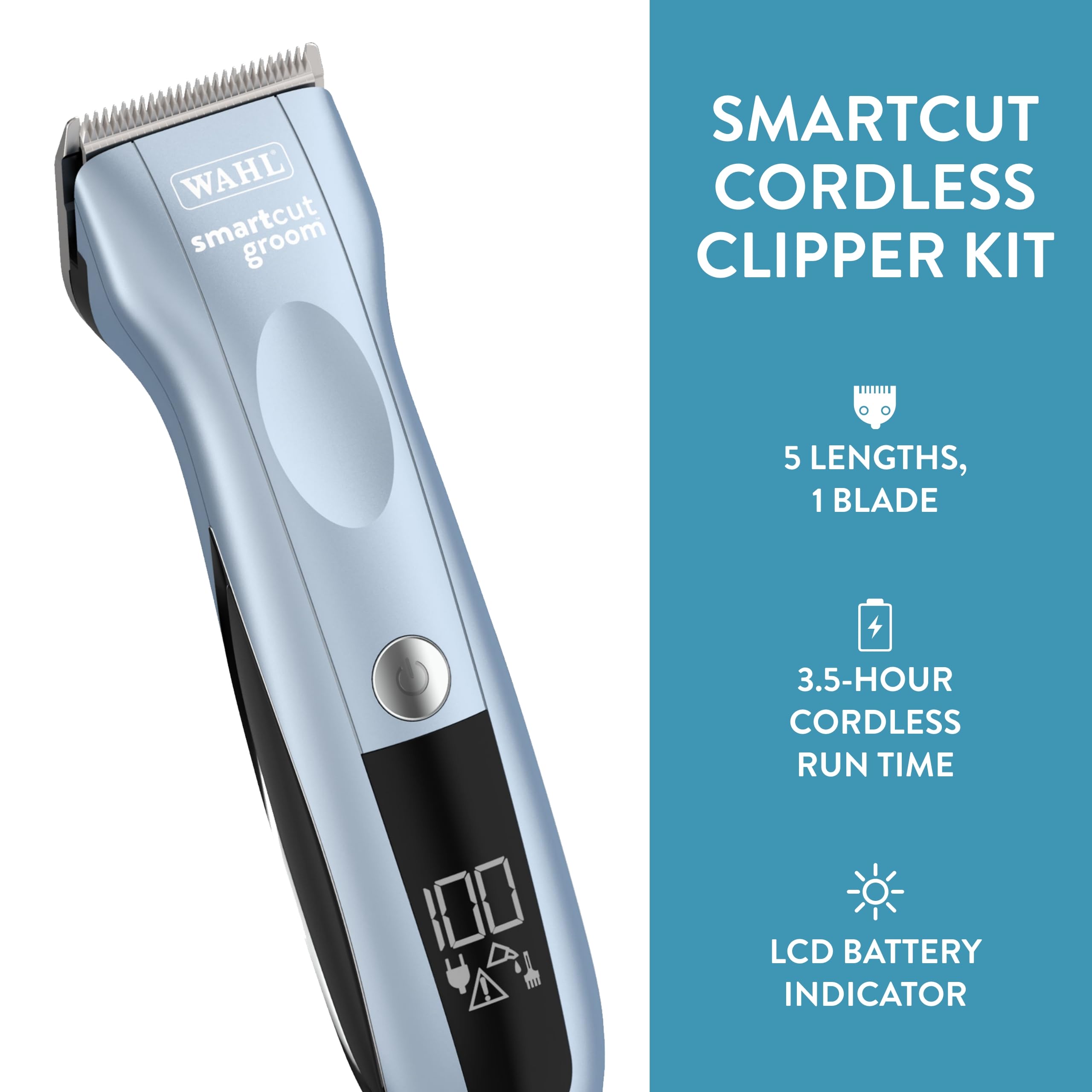 WAHL Professional Cordless Pet Clipper Kit (#70006) - Rechargeable Dog & Cat Grooming Clippers for Home Use - Quiet Trimming for Small & Large Pets - Perfect for Professional Groomers & Pet Owners - Blue
