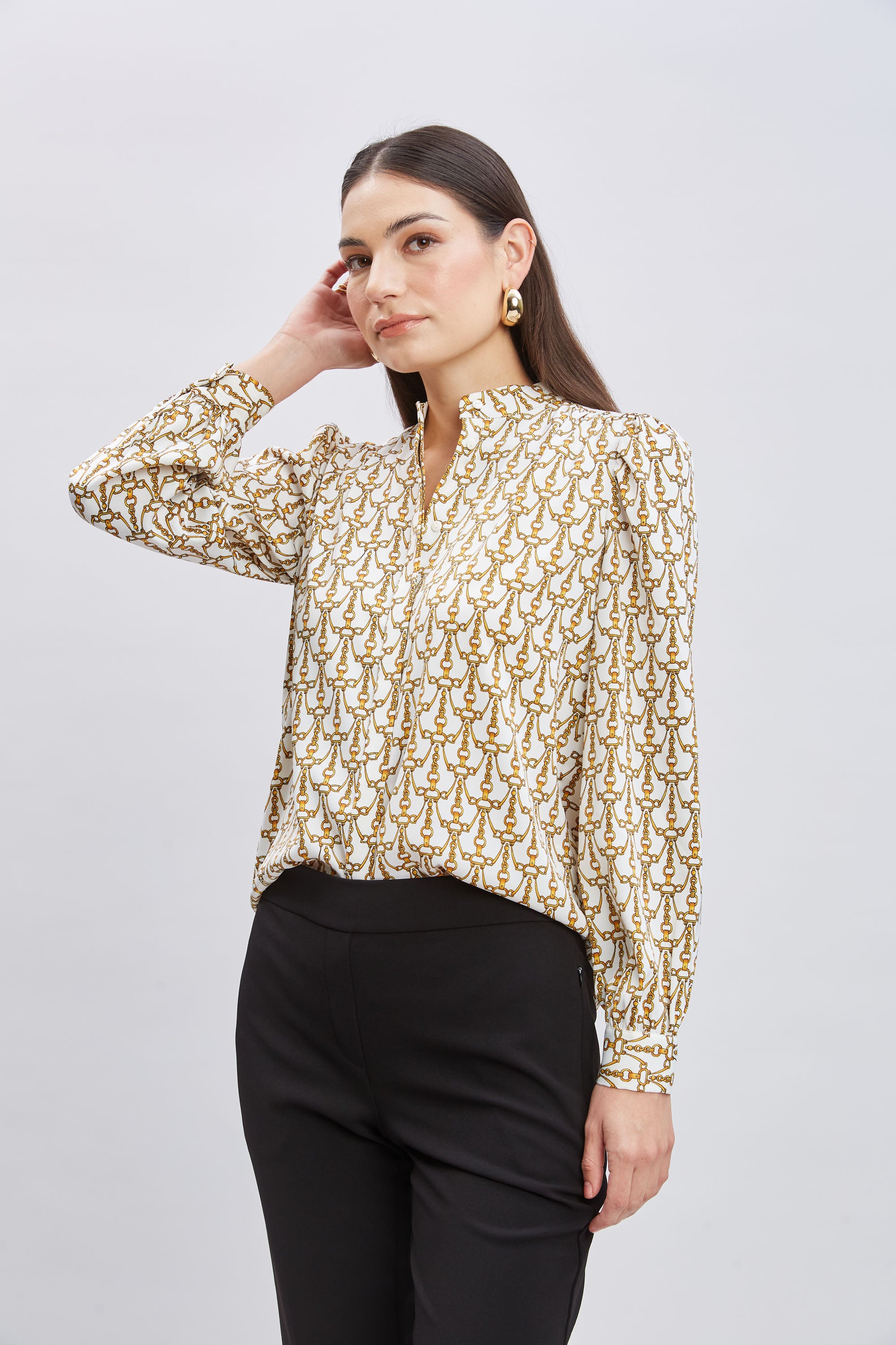 Tahari Chain Print Button Down Shirt for Women - Stylish Casual & Office Wear - Perfect for Business Meetings, Dates & Everyday Outfits