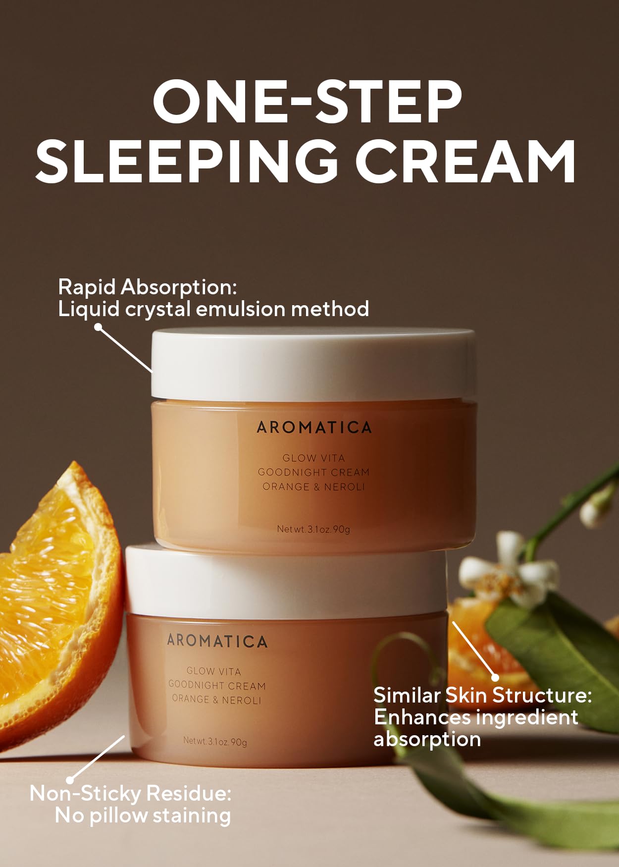 AROMATICA Glow Vita Goodnight Cream - Orange & Neroli Night Moisturizer (3.1oz/90g) | Anti-Aging Face & Neck Cream with Vitamin C & 5% Niacinamide | Hydrating Wrinkle Treatment for Overnight Skin Repair & Radiance