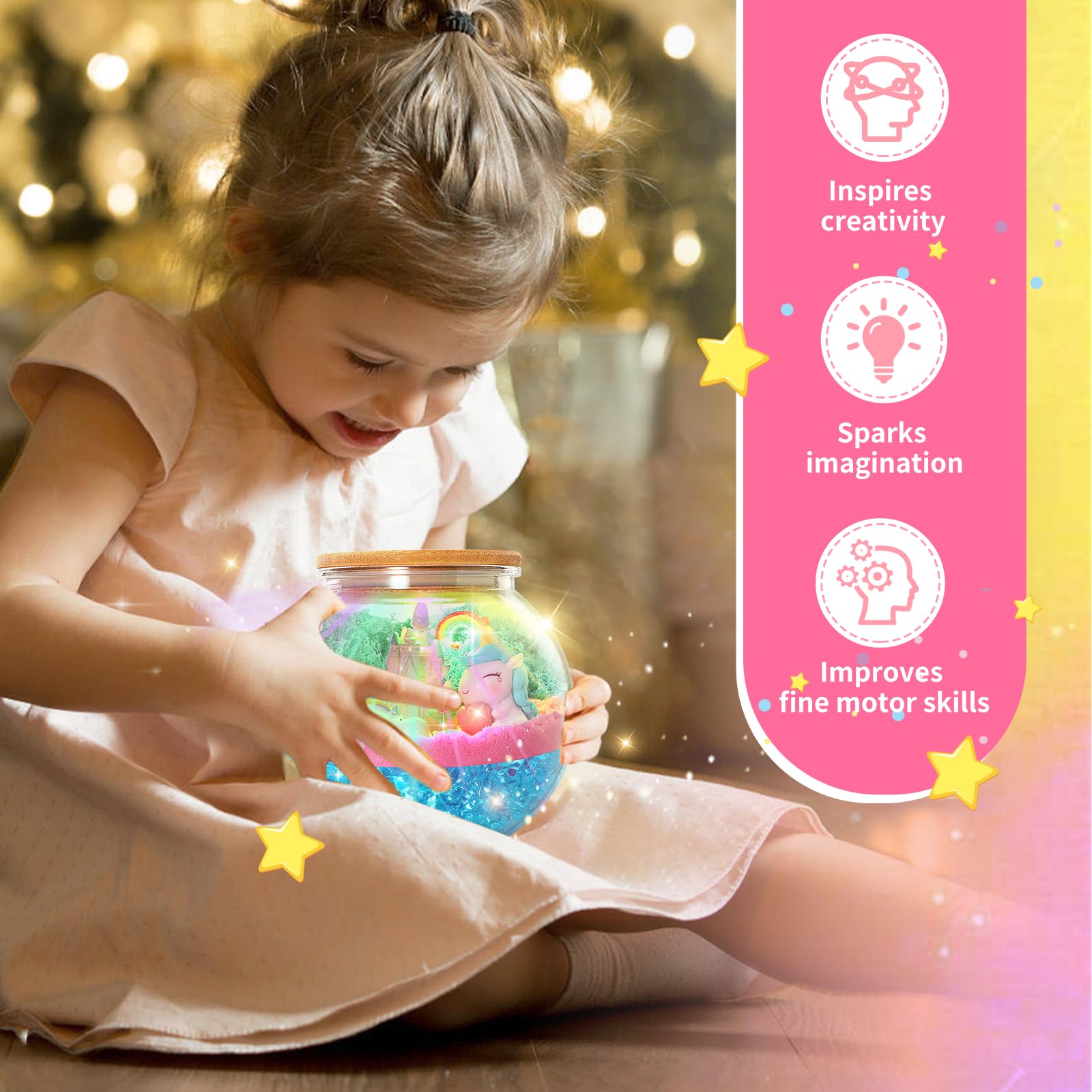 Glowing Terrarium Kit for Kids - DIY Light Up Plant Garden with LED Lights, Science STEM Educational Toys for Girls & Boys Ages 5-8 - Perfect Birthday Gift for Indoor Gardening & Nature Exploration Activities