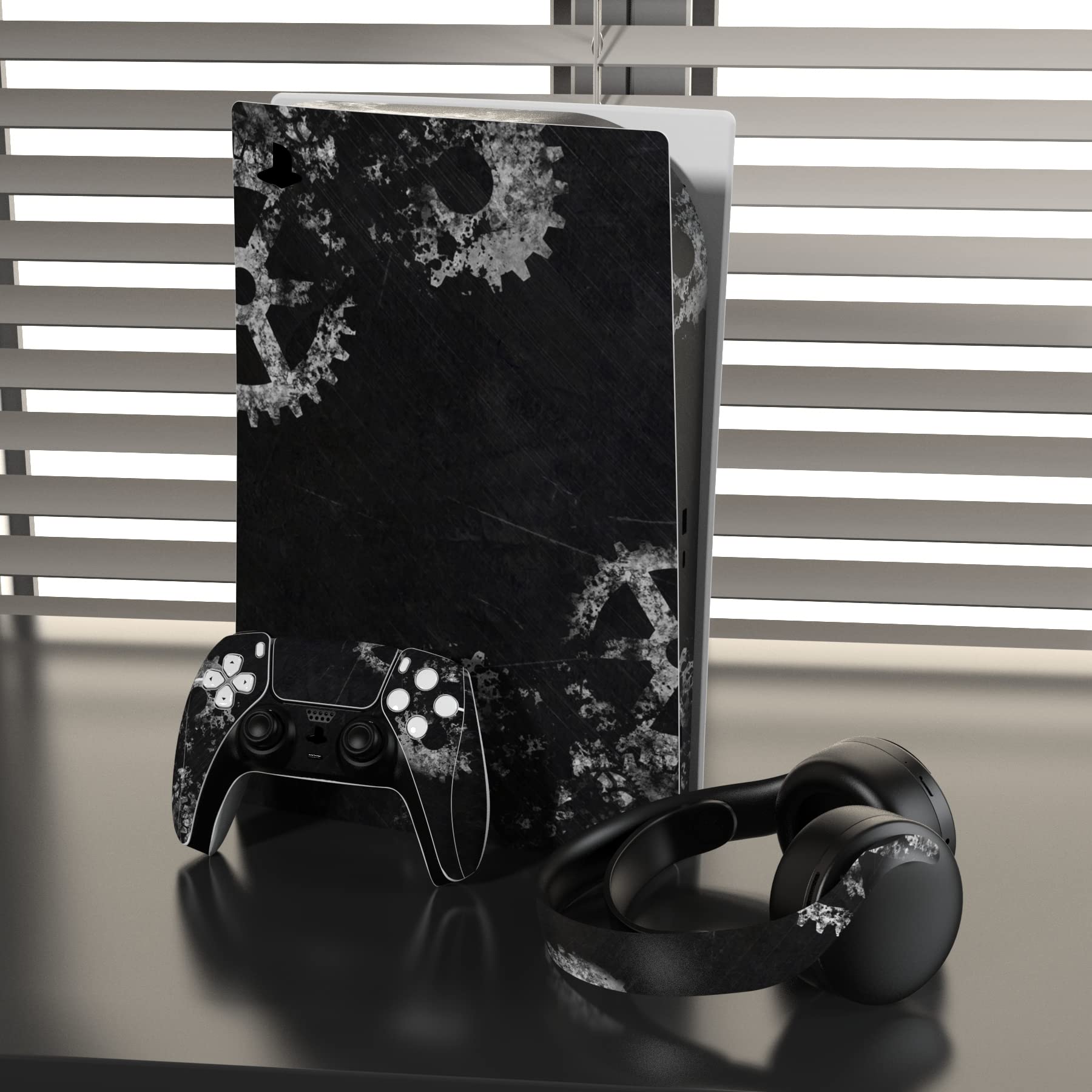 PlayVital PS5 Disc Edition Console Skin Sticker Decal Cover - Vinyl Protective Wrap for Controller, Headset & Charging Base - Scratch & Gear Design - Perfect for Gaming Setup & Home Decor