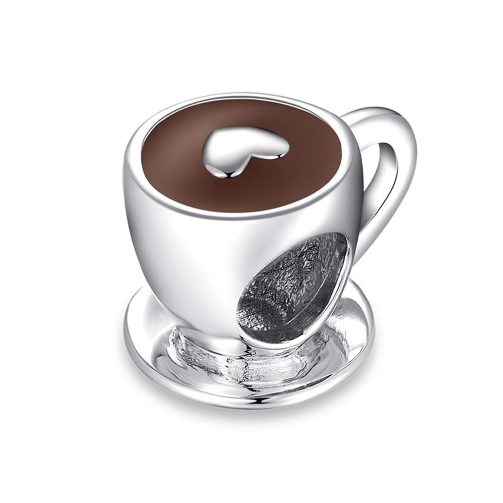 925 Silver Coffee Cup Charm - Heart Bead Pendant for Women's Bracelet | Perfect Gift for Coffee Lovers | Great for Daily Wear, Office & Coffee Dates