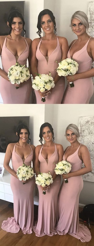 Elegant Halter Pale Pink Mermaid Floor-Length Bridesmaid Dress - WG562 | Perfect for Weddings, Prom & Formal Events