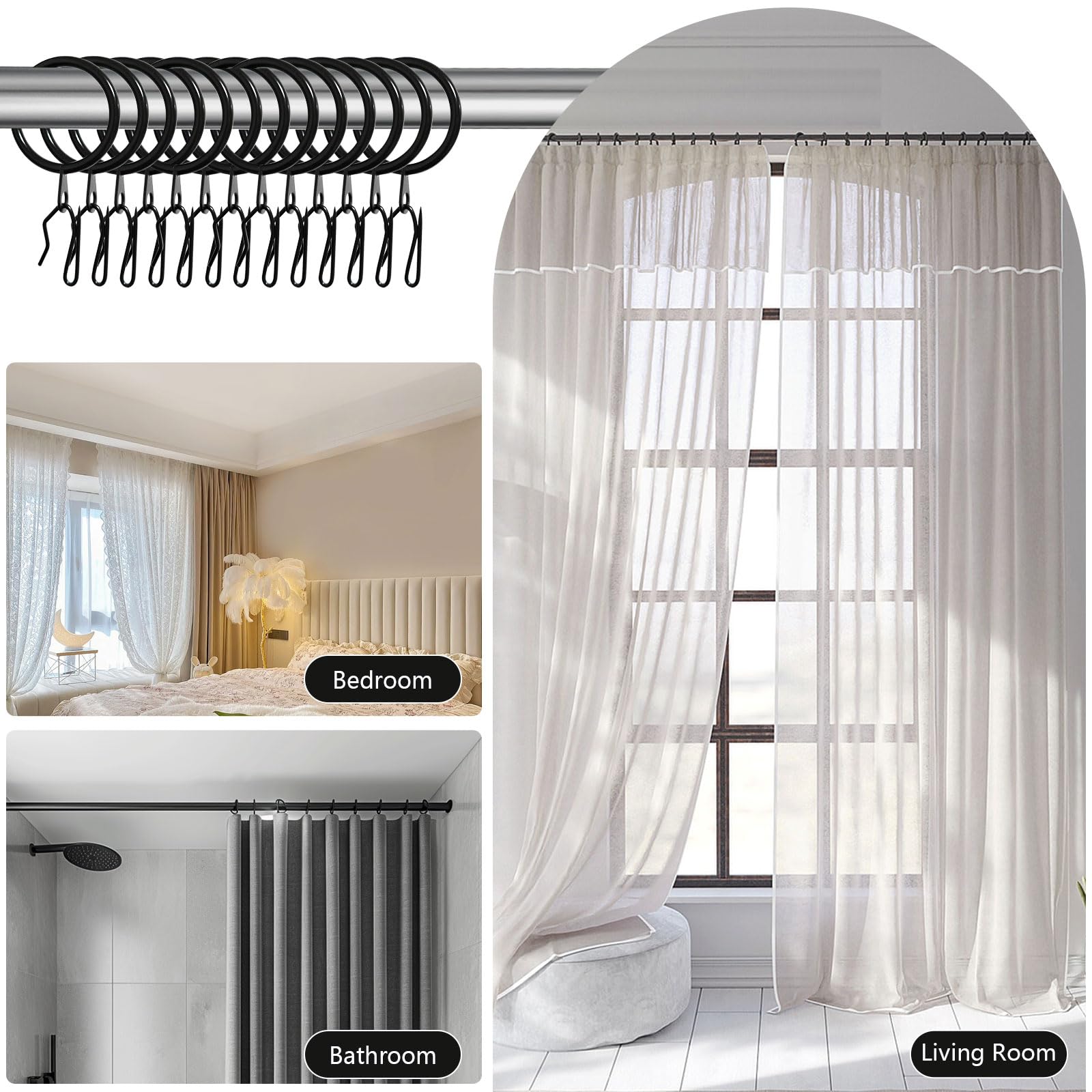 30 Pack Black Metal Pinch Pleat Curtain Hooks & Rings Set for Drapes - Heavy Duty Curtain Hangers for Pinch Pleat Drapes, Sheers & Valances - Perfect for Living Room, Bedroom & Window Decor