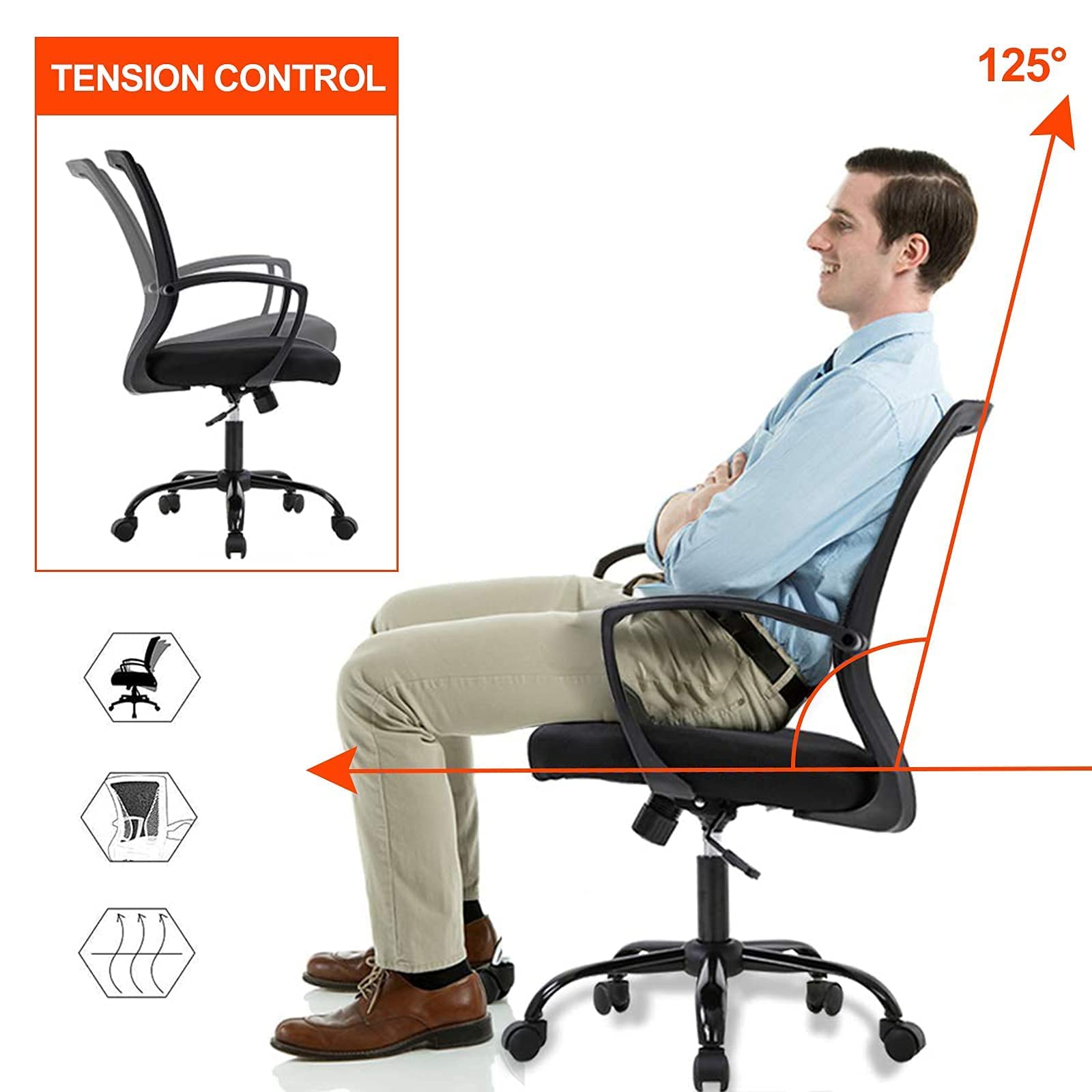 Ergonomic Mesh Office Chair with Lumbar Support - Adjustable Computer Desk Chair for Home, Conference & Meeting Rooms (Black) | Perfect for Long Work Hours, Gaming & Remote Work Setup