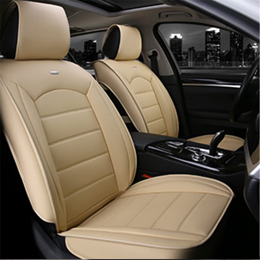 Tiida Car Seat Covers Full Set 5PCS - Soft Waterproof PU Leather Front & Rear Seat Protectors for Nissan Tiida (Beige) | Perfect for Daily Commute, Road Trips & Family Protection