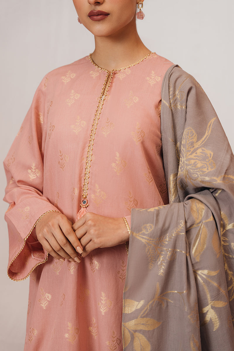 MELLOW ROSETTE 3-Piece Jacquard Suit Set for Women | Elegant Floral Print Formal Outfit | Perfect for Weddings, Parties & Office Wear