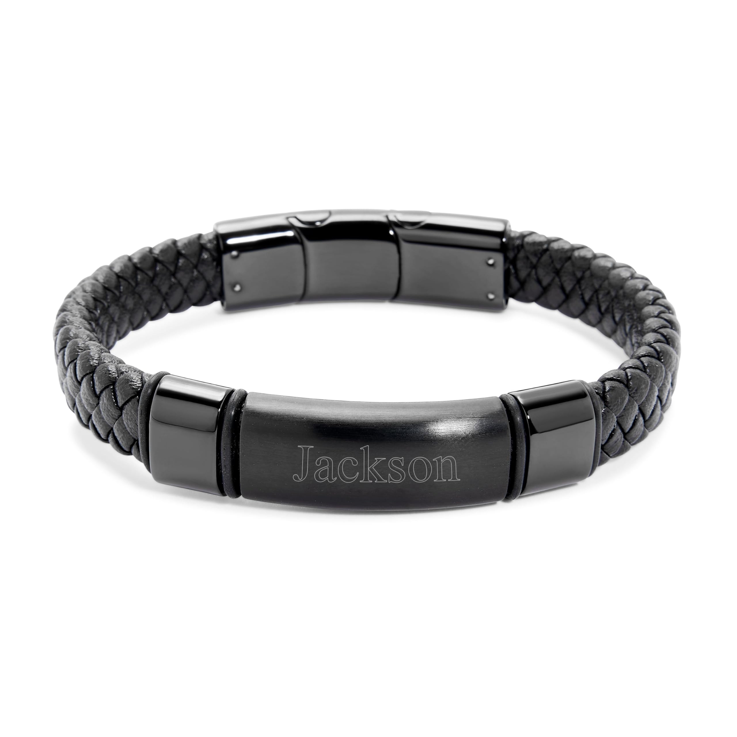 Custom Engraved Leather Bracelet for Men - Personalized Name ID Bracelet in Black - Stylish Men's Jewelry Gift for Birthday, Anniversary & Special Occasions - Perfect for Casual Wear, Date Nights & Gifting