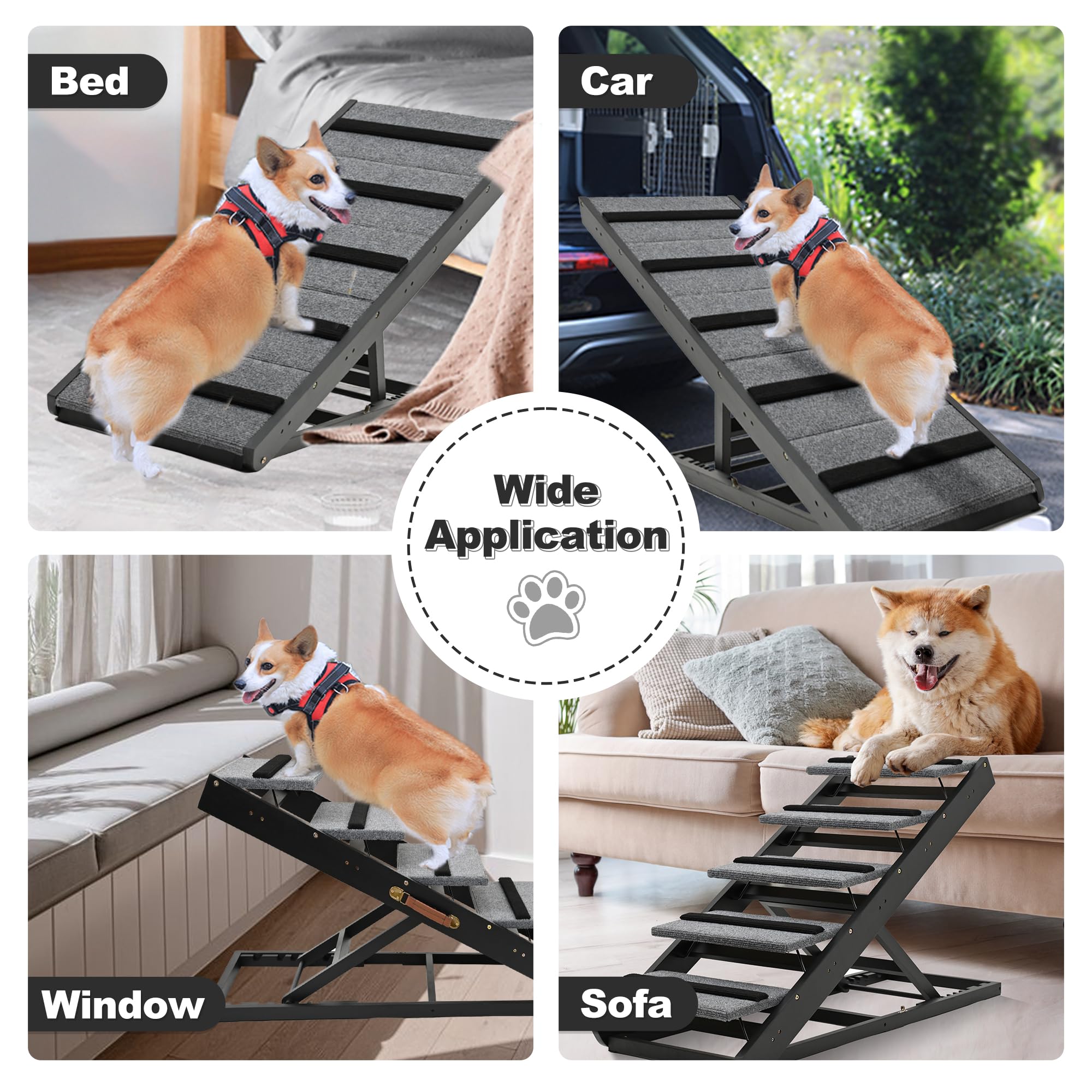 2-in-1 Dog Ramp & Stairs - Adjustable Wooden Pet Ramp for Beds, SUVs & Couches