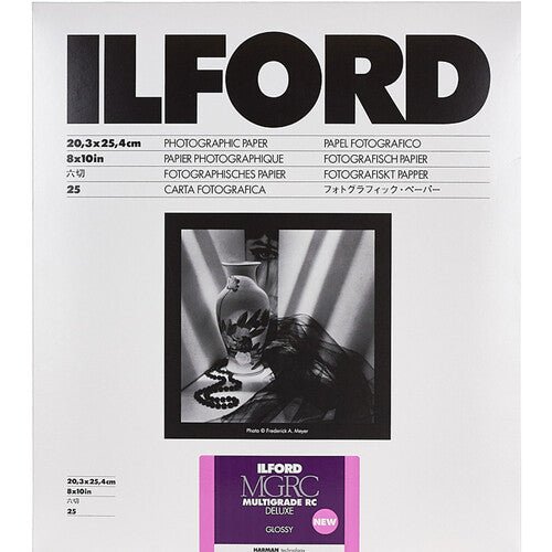 Ilford MULTIGRADE RC Deluxe Glossy Photo Paper - 8x10 Inches, 25 Sheets Pack - Premium Black & White Darkroom Printing for Professional Photographers & Art Projects