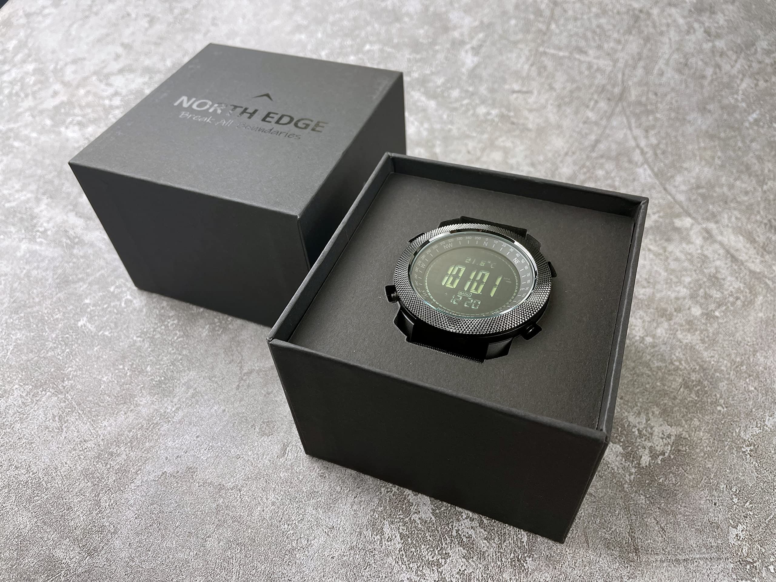 North Edge Apache Tactical Sports Watch for Men - Military Outdoor Survival Digital Watch with Compass, Step Tracker, Pedometer & Calorie Counter - Durable Band for Hiking, Camping & Adventure (Black)