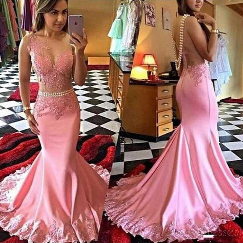 Elegant Pink Lace Mermaid Evening Prom Dress - Long See-Through Formal Gown for Homecoming, Prom Night & Special Occasions | Custom Sizing Available | Style 17031