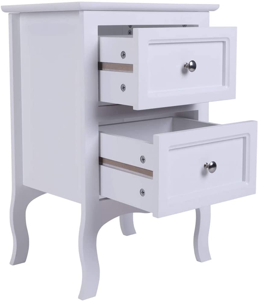 2-Piece White Nightstand Set with 2 Drawers - Farmhouse Bedside Table with Storage, Small End Table for Bedroom, Living Room & Office - Perfect as Sofa Side Table or Coffee Accent Table for Compact Spaces