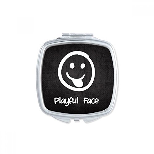 DIYthinker White Playful Face Cute Chat Happy Square Mirror - Portable Compact Pocket Makeup Mirror with Double Sided Glass for Home, Travel & Handbag Essentials