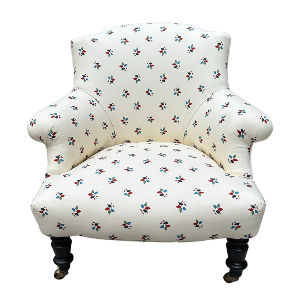 Custom Baronet Chair in Décors Barbares Feuilles Nina Fabric - Luxury Upholstered Accent Chair for Living Room, Bedroom & Office Decor