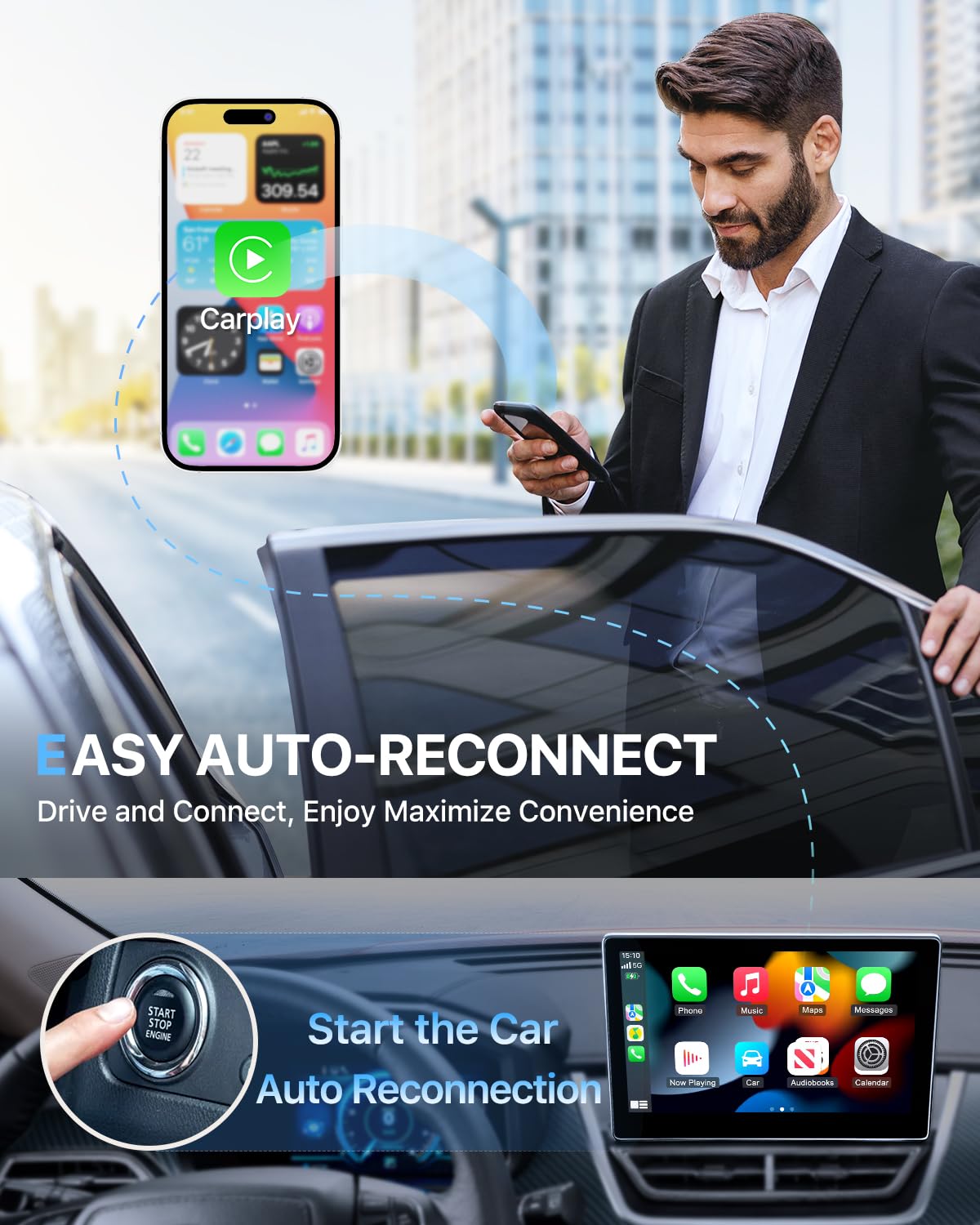 2024 Wireless CarPlay Adapter for iPhone - Upgrade Wired to Wireless CarPlay, Plug & Play Dongle with Fast Response & Stable Connection (Black) | Perfect for Commuting, Road Trips & Hands-Free Driving