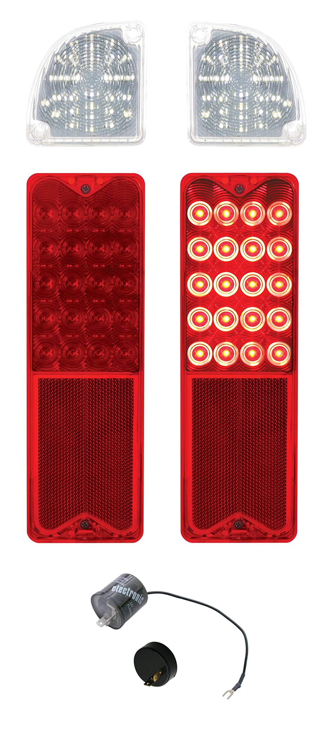 1967-1972 Chevy C/K Truck LED Tail Lights & Reverse Lights Pair - Fleetside Compatible with LED Flasher - Perfect for Restoration Projects & Night Driving Safety