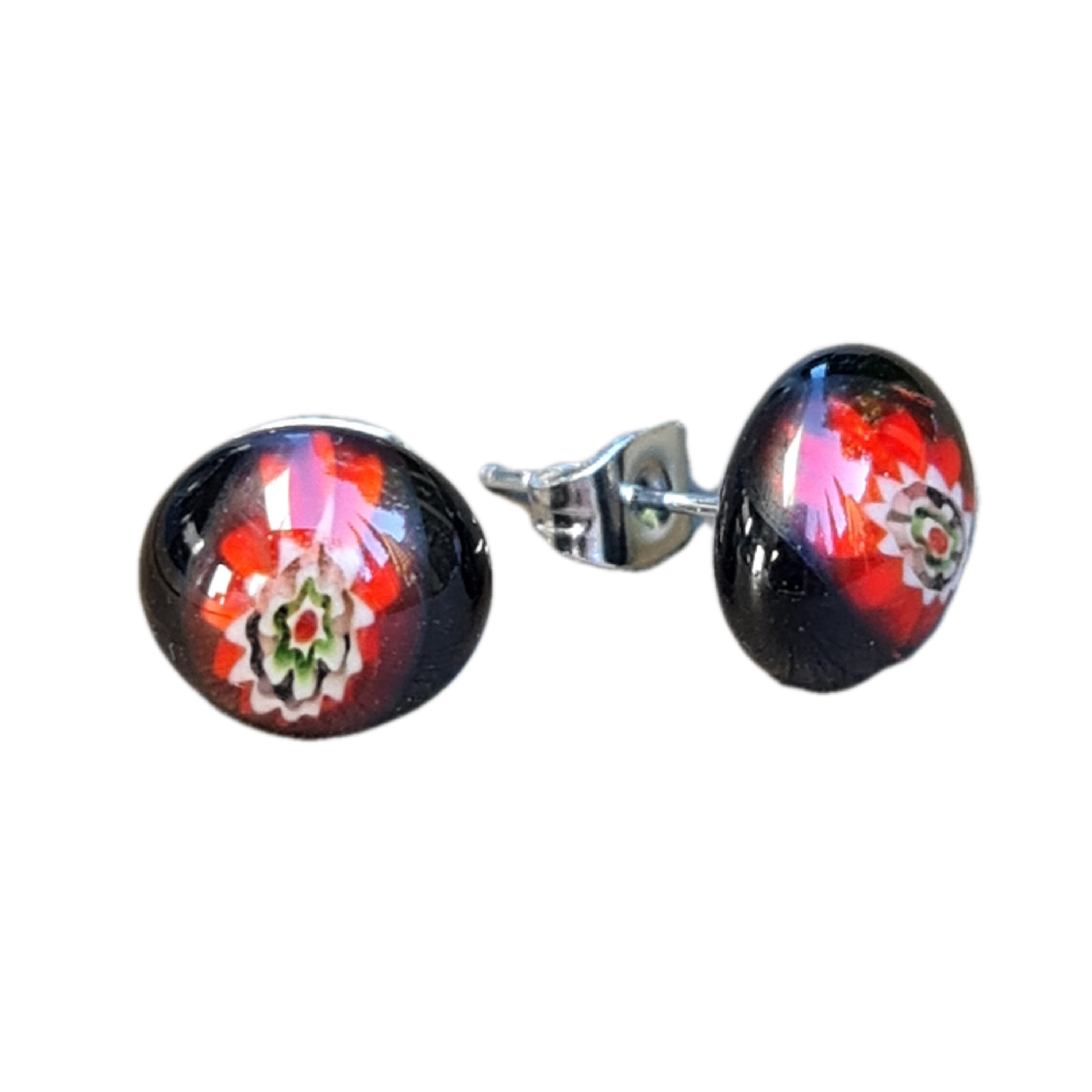 Handmade Artisan Glass Stud Earrings - Millifiori Red & Black Beaded Jewelry for Women | Perfect for Parties, Weddings & Everyday Wear