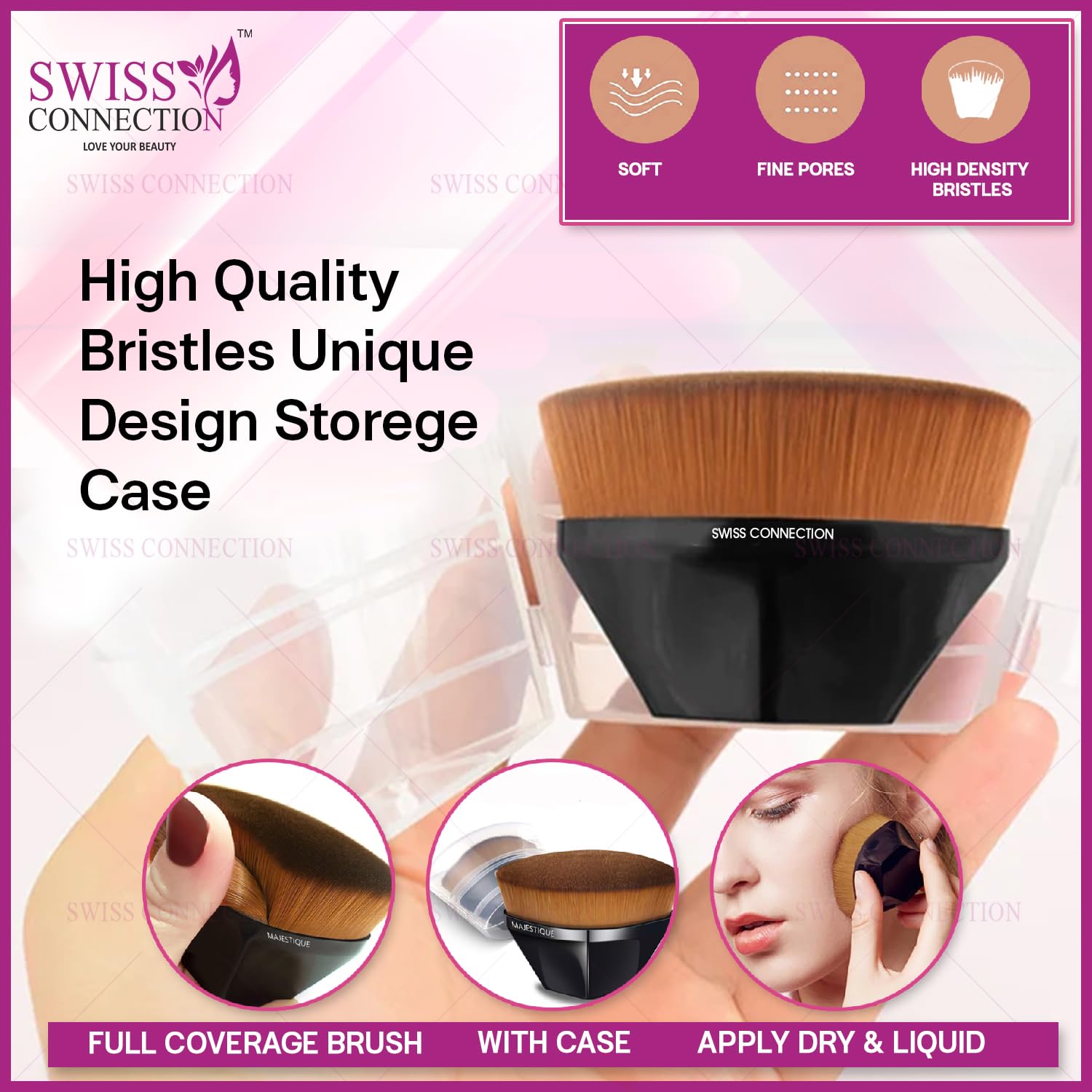 Swiss Connection Professional Blush Brush for Makeup - Soft Synthetic Foundation Brush for Liquid, Powder & Cream Blush Application - Perfect for Blending & Flawless Finish - Ergonomic Non-Slip Grip Handle (Pack of 1) - Ideal for Daily Makeup Routine & Professional Makeup Artists