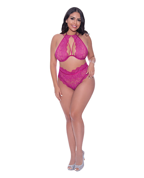 Berrylicious Lace Halter Top & Panty Set - Pink Lingerie for Women | Sexy Lace Underwear for Date Night & Special Occasions