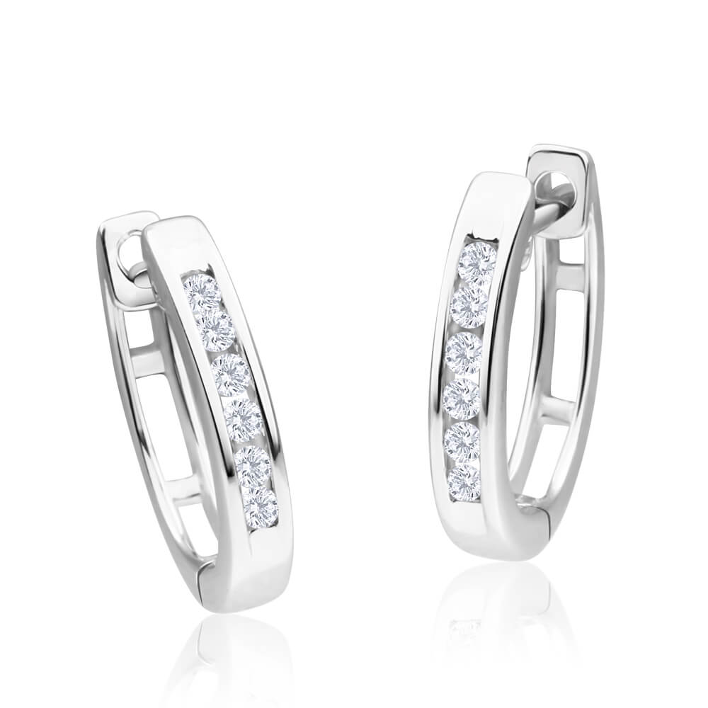 9ct White Gold Diamond Hoop Earrings for Women - Elegant Everyday & Special Occasion Jewelry Gift