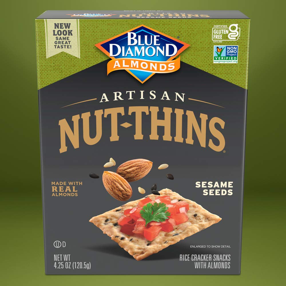 Blue Diamond Almonds Artisan Nut Thins Crackers - Sesame Seed Gluten-Free Snacks, 4.25oz (Pack of 12) | Healthy On-The-Go Snack for Office, Travel & Parties