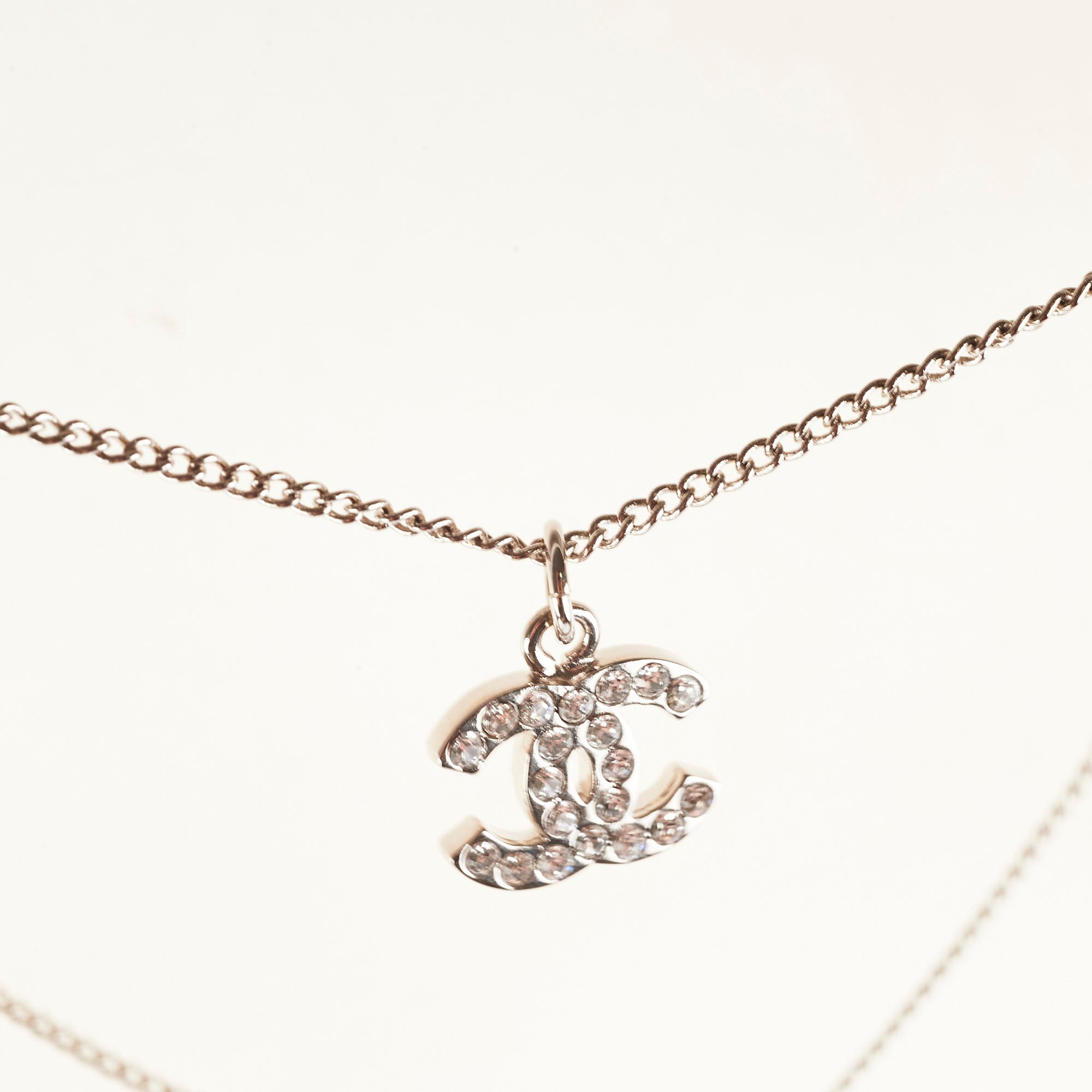 Chanel Inspired Silver Rhinestone Necklace - Elegant Costume Jewelry for Women - Perfect for Parties, Weddings & Evening Events
