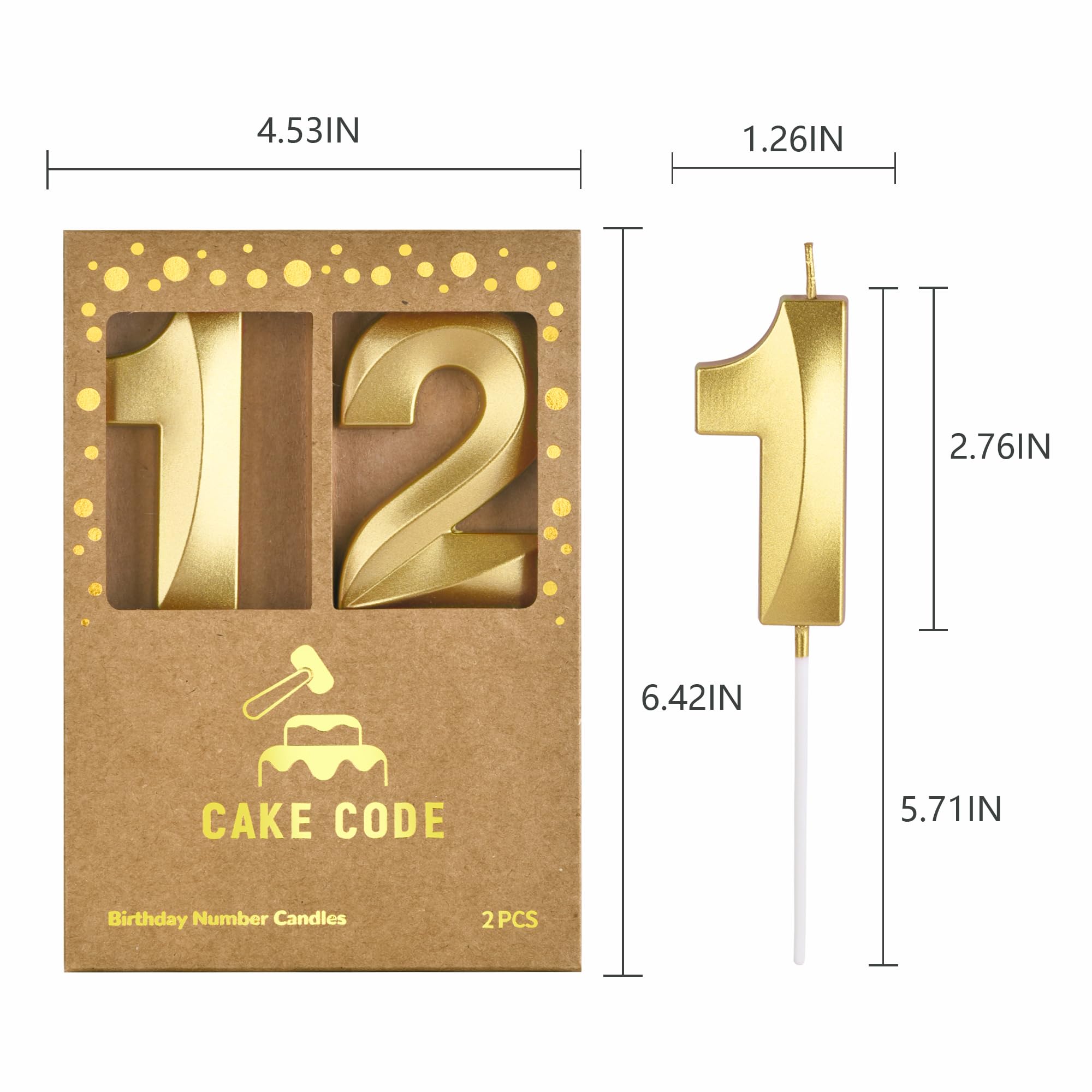 2.76 Inch Gold Number Birthday Candles with Diamonds - Set of 12 Elegant Cake Candles for Anniversary, Wedding & Party Celebrations - Perfect for Birthday Cakes, Cupcakes and Dessert Decorations