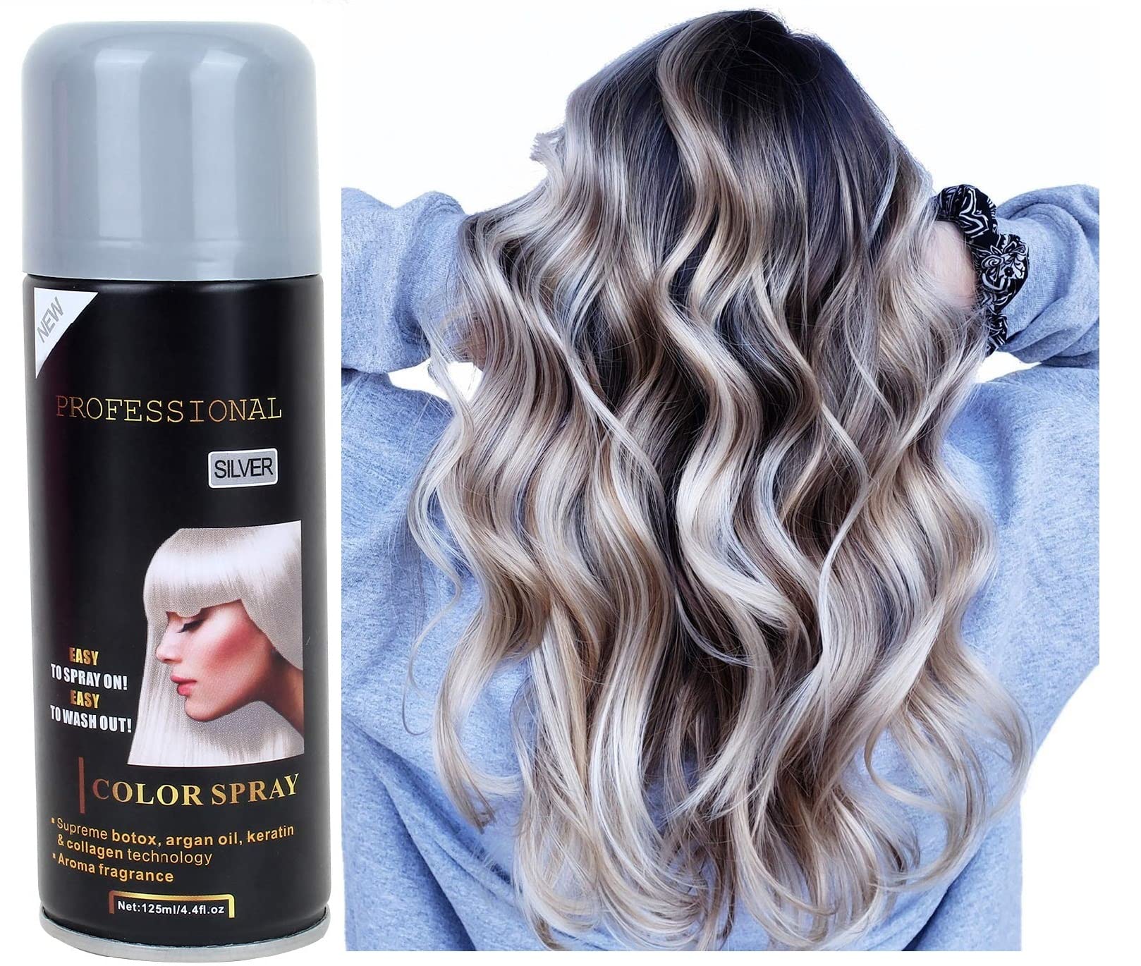 HUDA GIRL BEAUTY 1 Day Temporary Silver Hair Color Spray with Botox, Collagen & Argan Oil - Professional & Personal Use for Parties, Cosplay & Special Events