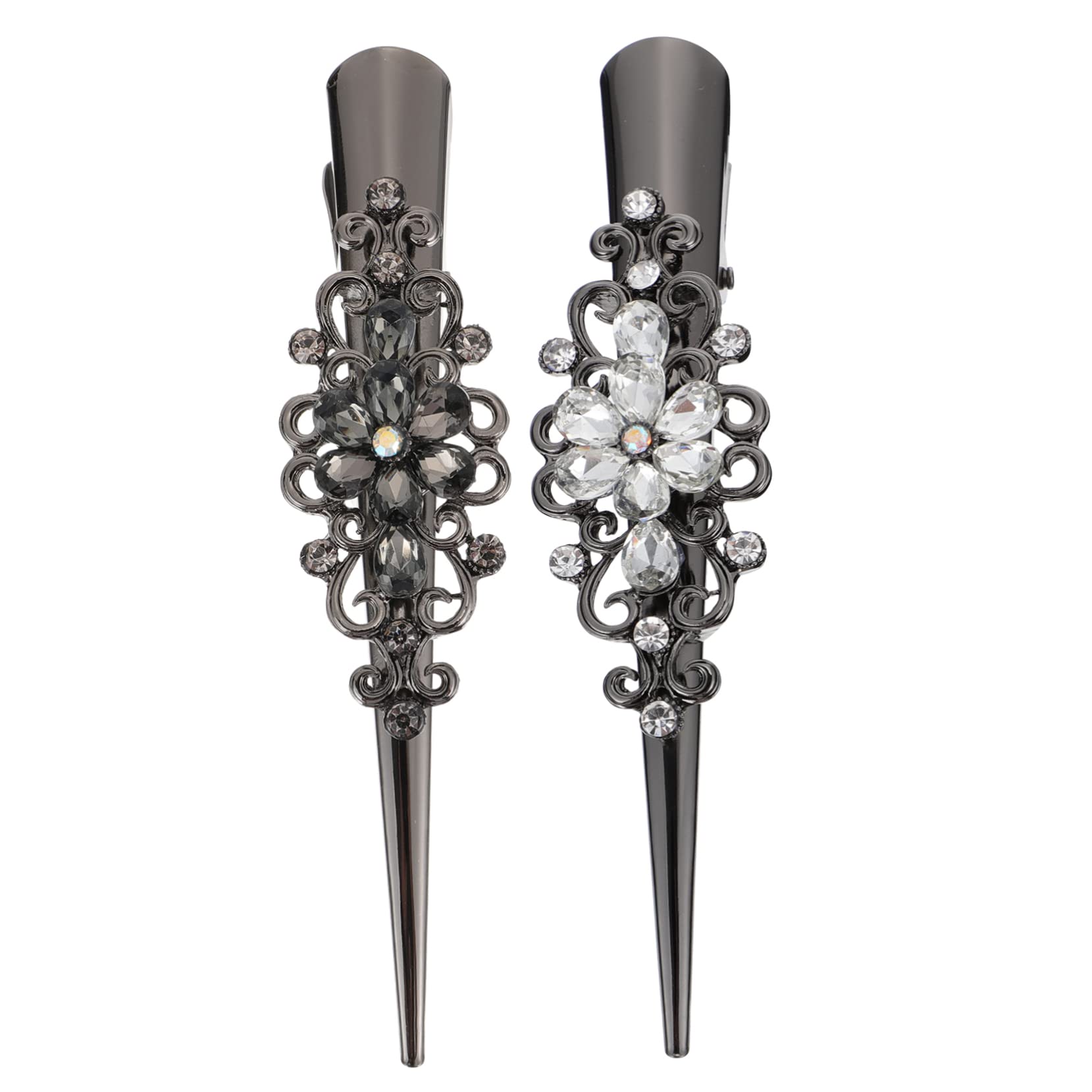 KALLORY 4PCS Rhinestone Horn Hair Clips for Women - Crystal Bridal Hair Accessories, Mini Metal Duckbill Barrette Clips with Single Prong | Perfect for Weddings, Parties & Everyday Styling