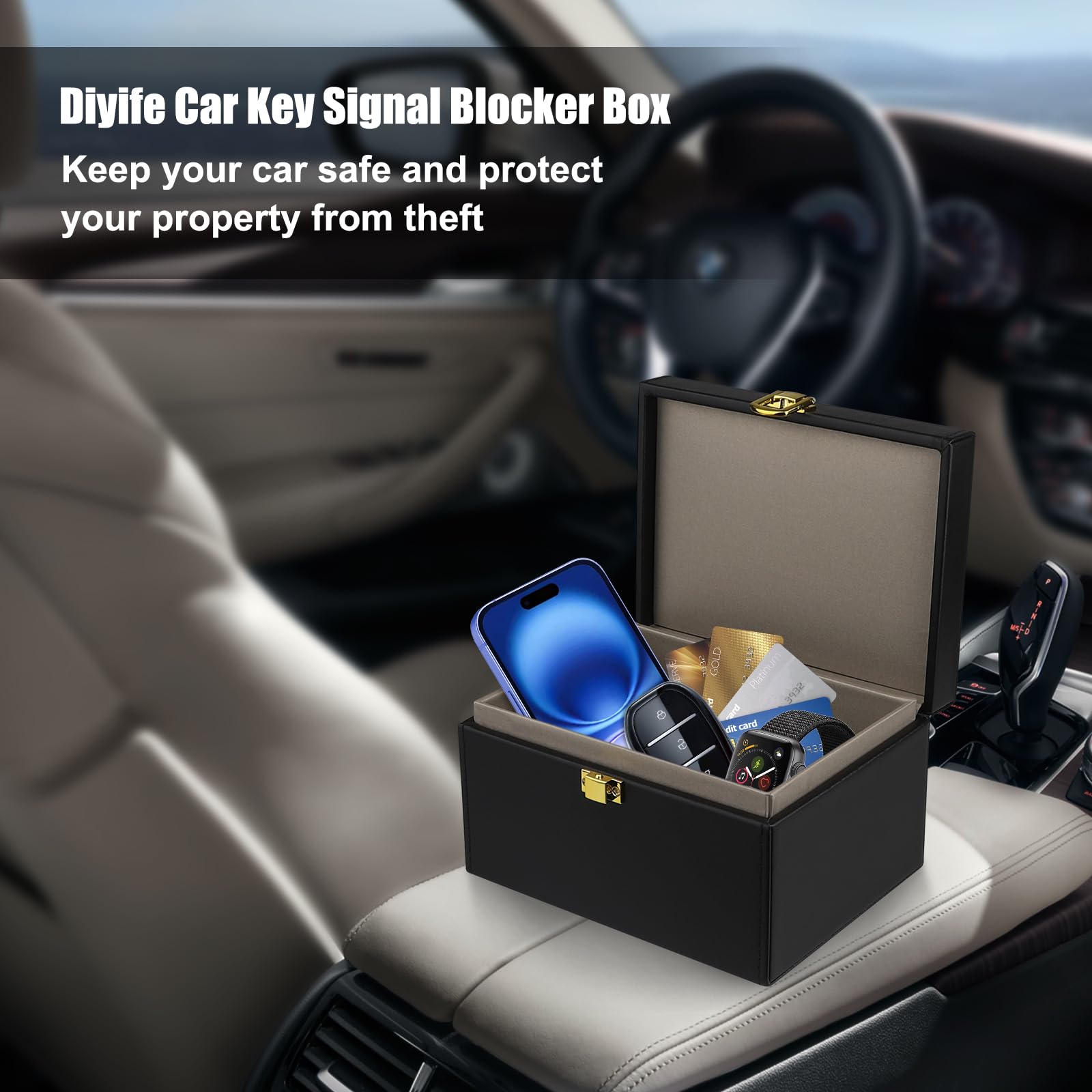 DIYife Large Faraday Cage Box - 8-12 Car Keys Capacity, RFID Signal Blocker for Key Fobs, Anti-Theft Key Protector | Blocks Wireless Signals for Car Keys & Phones | Perfect for Home, Office & Travel Security (Black)