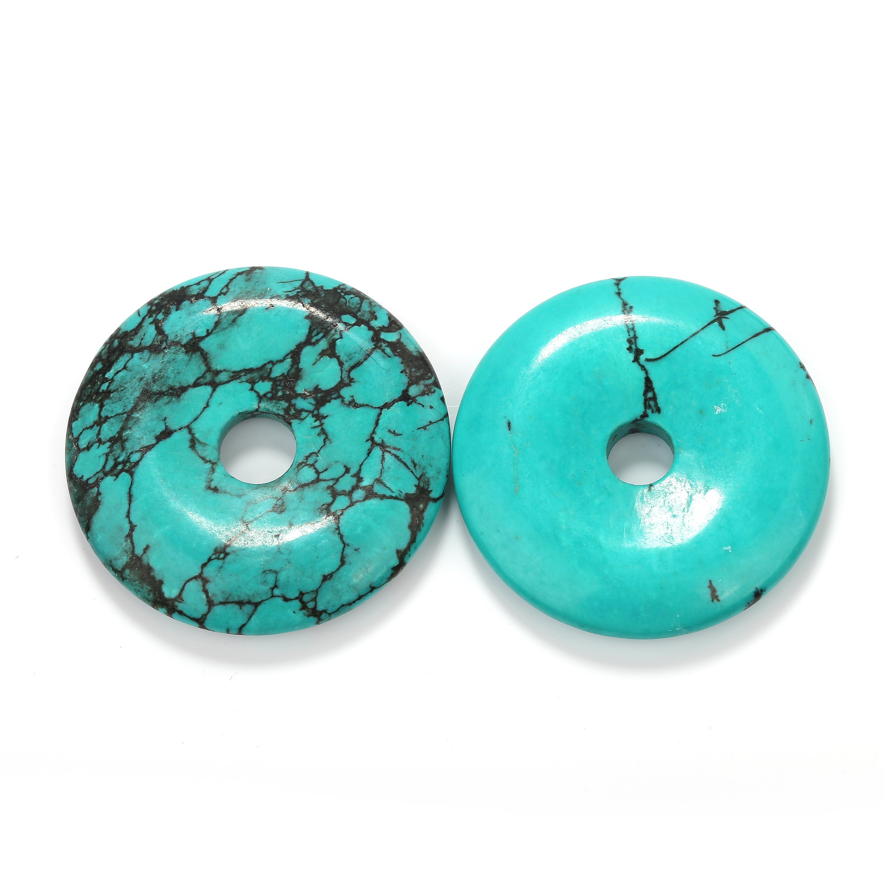 35mm Blue Turquoise Donut Circle Pendant Necklace Charm - Handmade Boho Jewelry for Women, Gift for Her | Perfect for Layering, Yoga, Meditation & Spiritual Healing