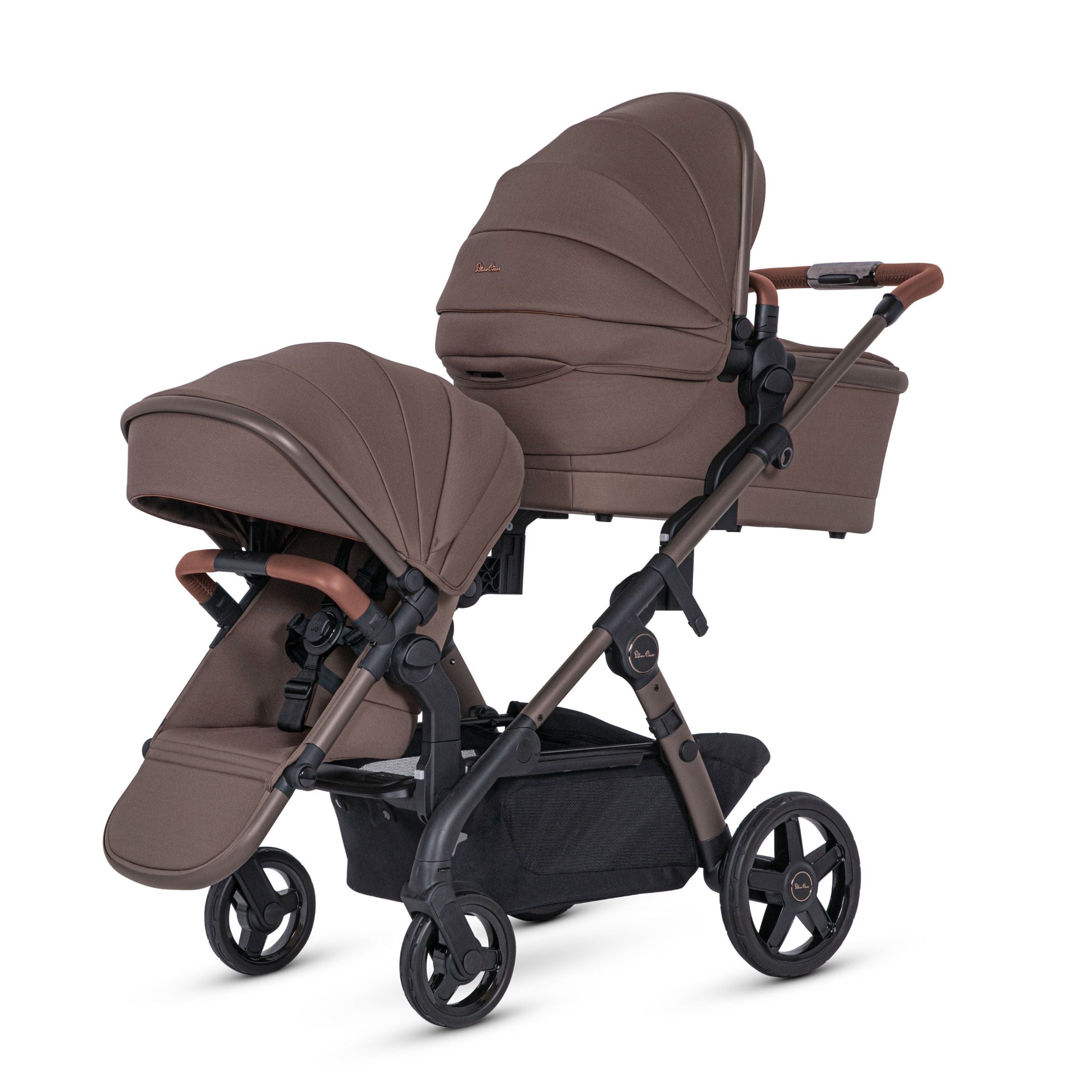 Silver Cross Wave3 Complete Stroller with Seat, Bassinet & Tandem Kit - Perfect for Newborns, Twins & Everyday Family Outings