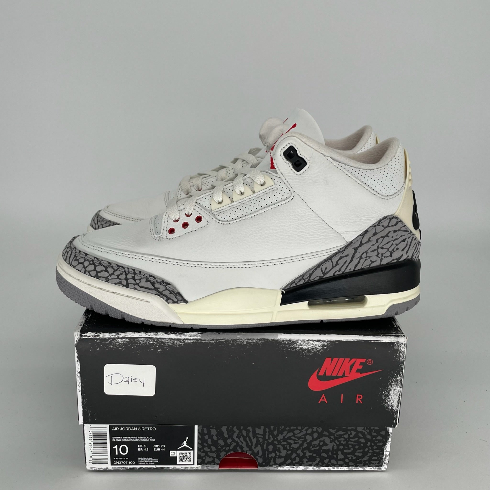 Original Air Jordan 3 White Cement Reimagined Retro Sneakers - Men's Size 10 (DN3707-100) - Authentic Basketball Shoes for Streetwear & Casual Outfits