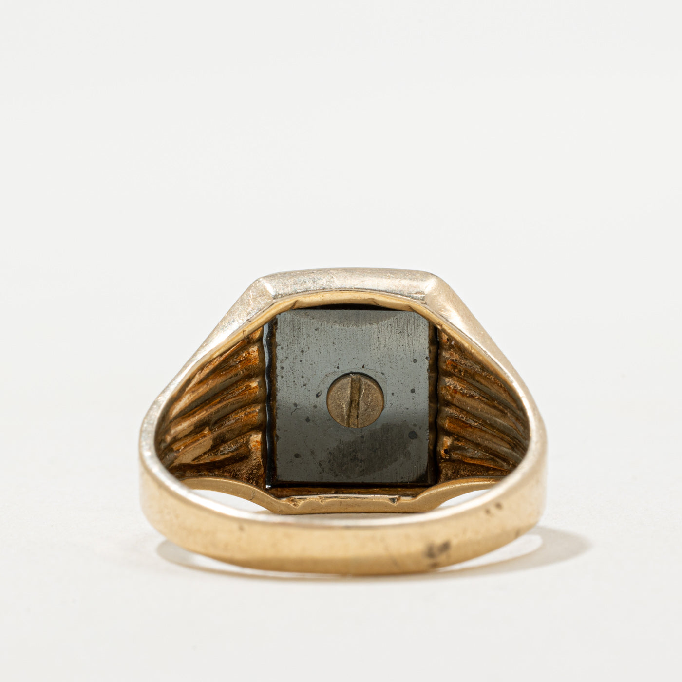 10K Hematite 'I' Initial Signet Ring for Men & Women - 4.00ct Genuine Stone - Size 8.25 - Elegant Personalized Jewelry Gift for Birthday, Anniversary & Special Occasions